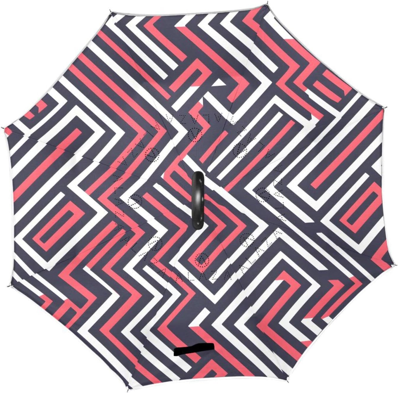 Stripe Red & Black Inverted Umbrellas for Rain Windproof Reverse Upside Down Golf Umbrella with C-shape Handle for Men Women