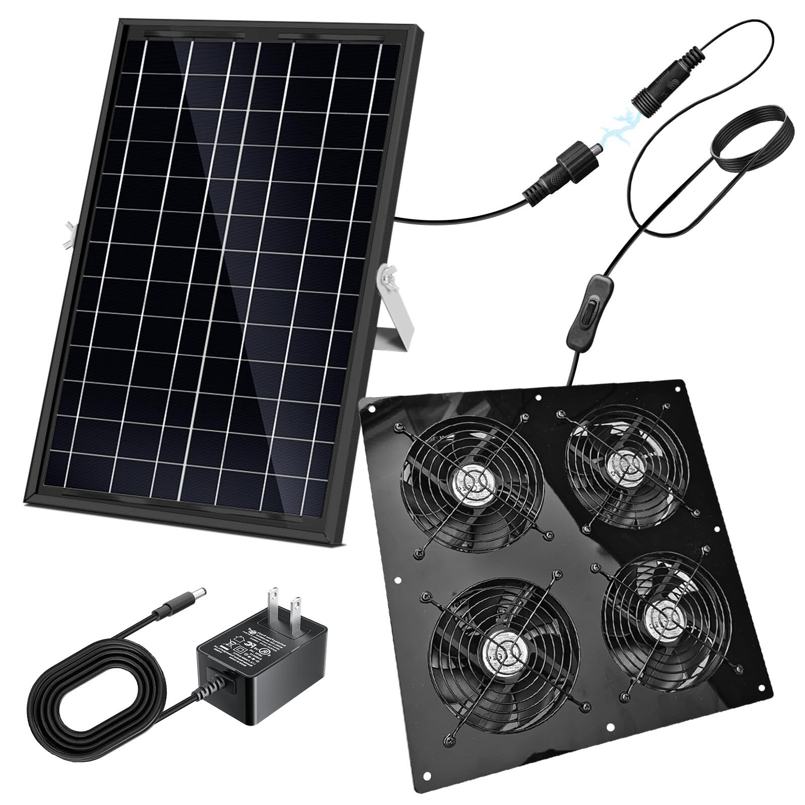 Ventilador de escape solar, ventilador solar de 25 W para gallinero, cobertizo, invernadero y ático, refrigeración de ventilación, fácil instalación, 3500 RPM, cable de 18 pies, kit de 4 ventiladores