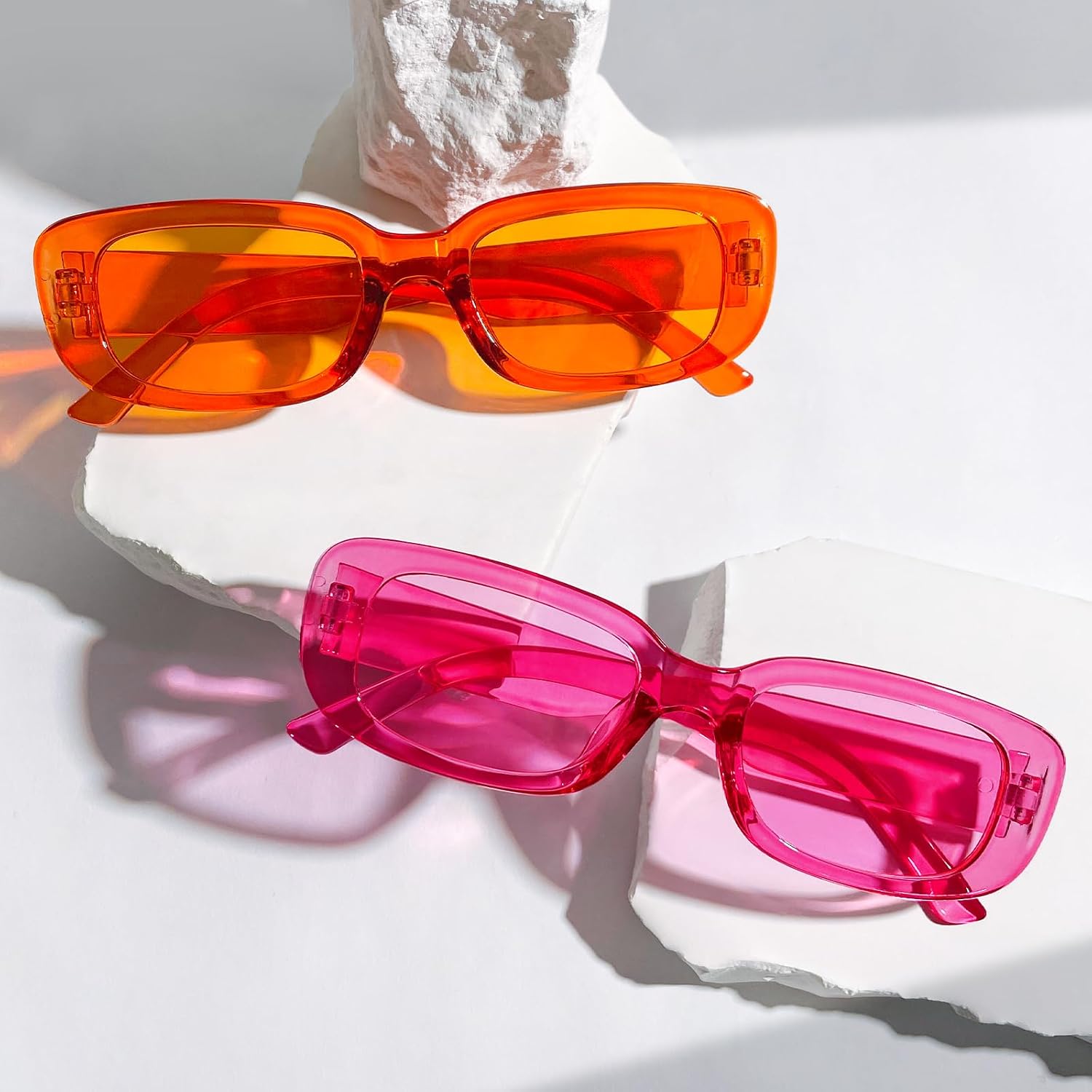 SUNOVELTIES 10 Pack Rectangle Sunglasses for Women Retro Narrow Square Glasses 90s Aesthetic Vintage Eyewear Uniex Adult image 4