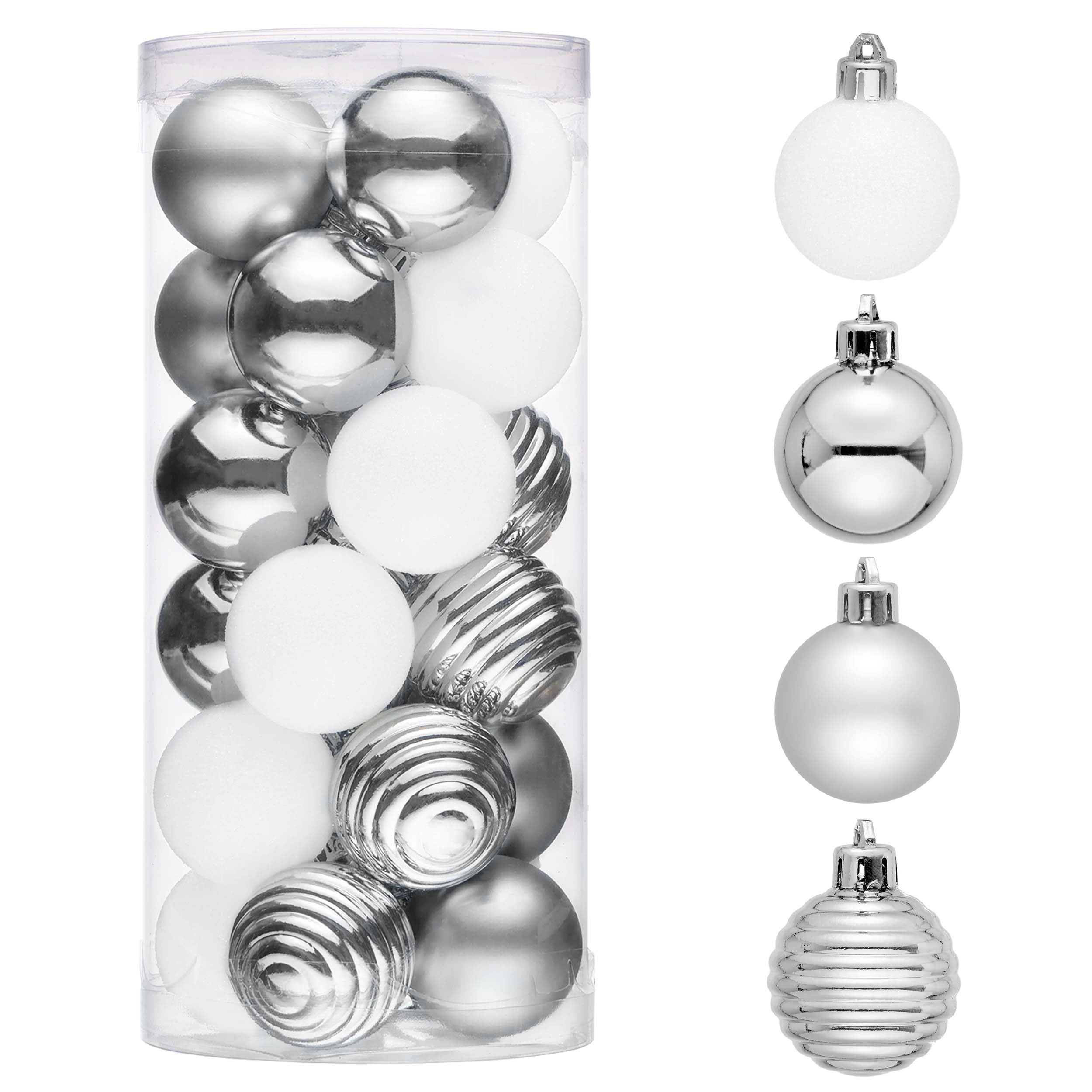 Décorations sapin de Noël incassables blanc argent de 4,9cm pour fête de Saint-Valentin et Mardi Gras