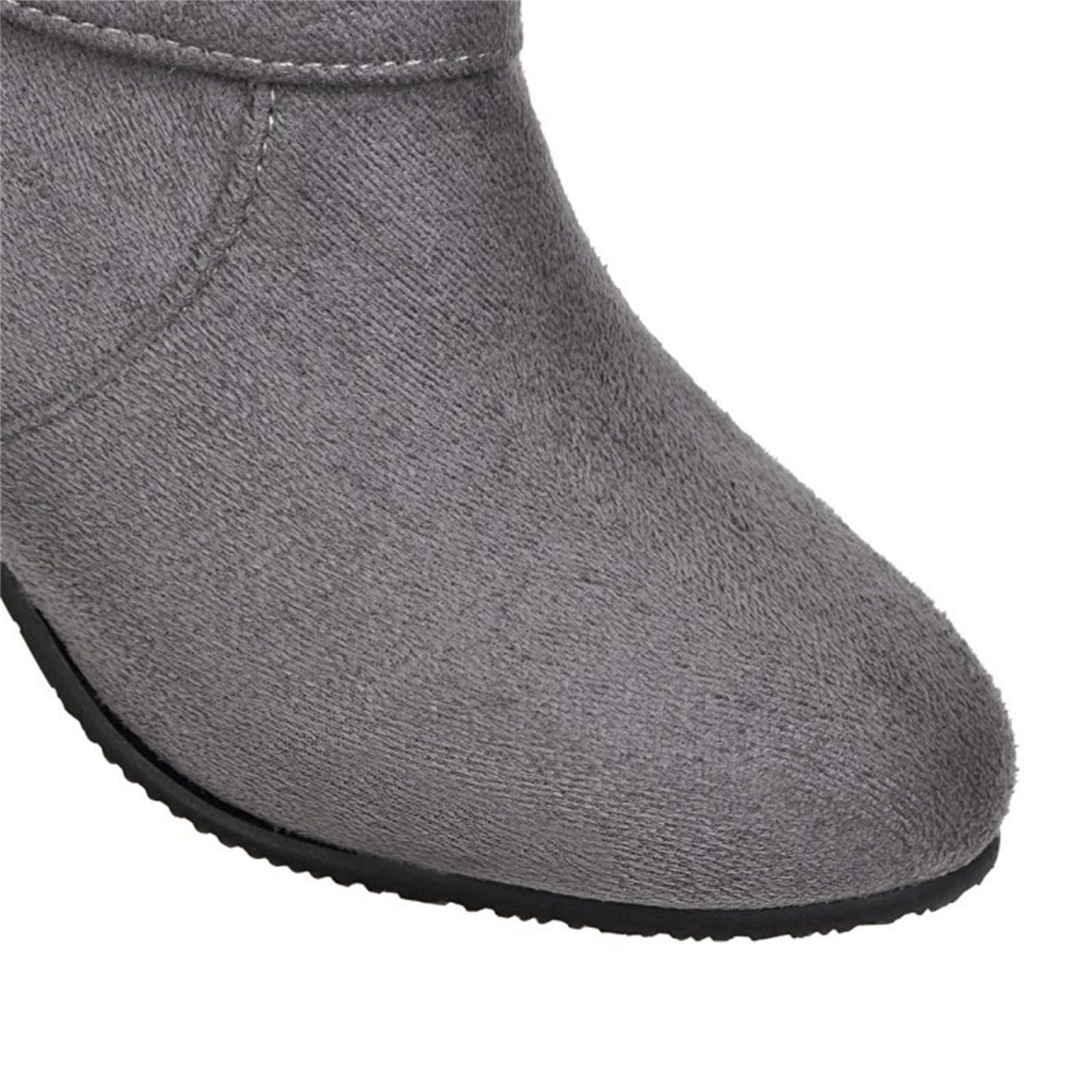 Botas de vaquero para mujer, de ante alto, hasta la rodilla, con tacón de bloque, botas largas con cremallera lateral, botas puntiagudas del oeste con hebilla, gris, 36 EU