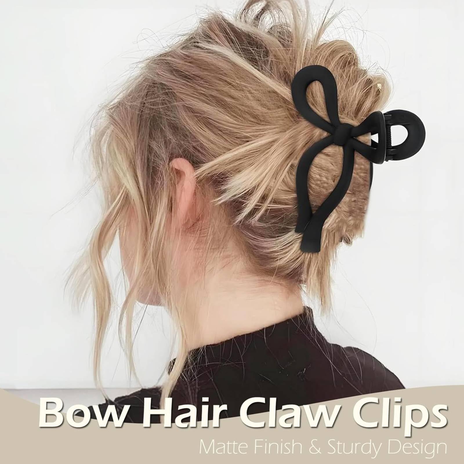 Aobesky 4 PCS Bows Hair Claw Clips, Matte Non-Slip Bow Hair Clips for Women Girls Strong Hold Large Claw Clips for Thick Thin Hair - Image 2