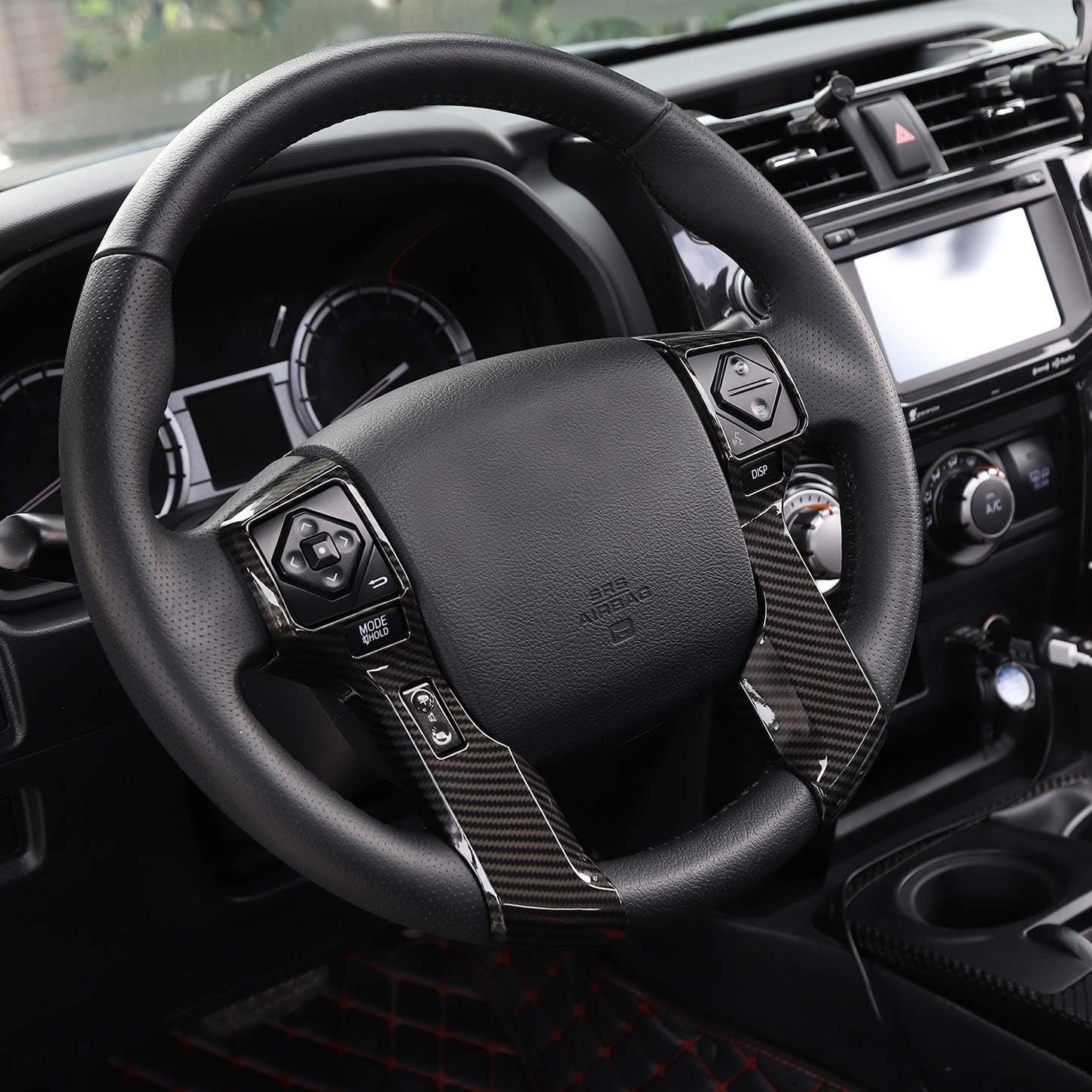JeCar Steering Wheel Cover Interior Decoration Trim Kits for Toyota 4Runner 2010-2024 SUV, Carbon Fiber Texture