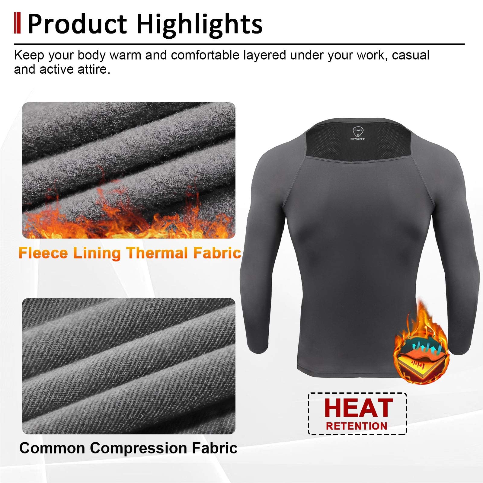 AMZSPORT Camicia a Compressione da Uomo, Maglietta a Maniche Lunghe Cool Dry Layer Fitness Top