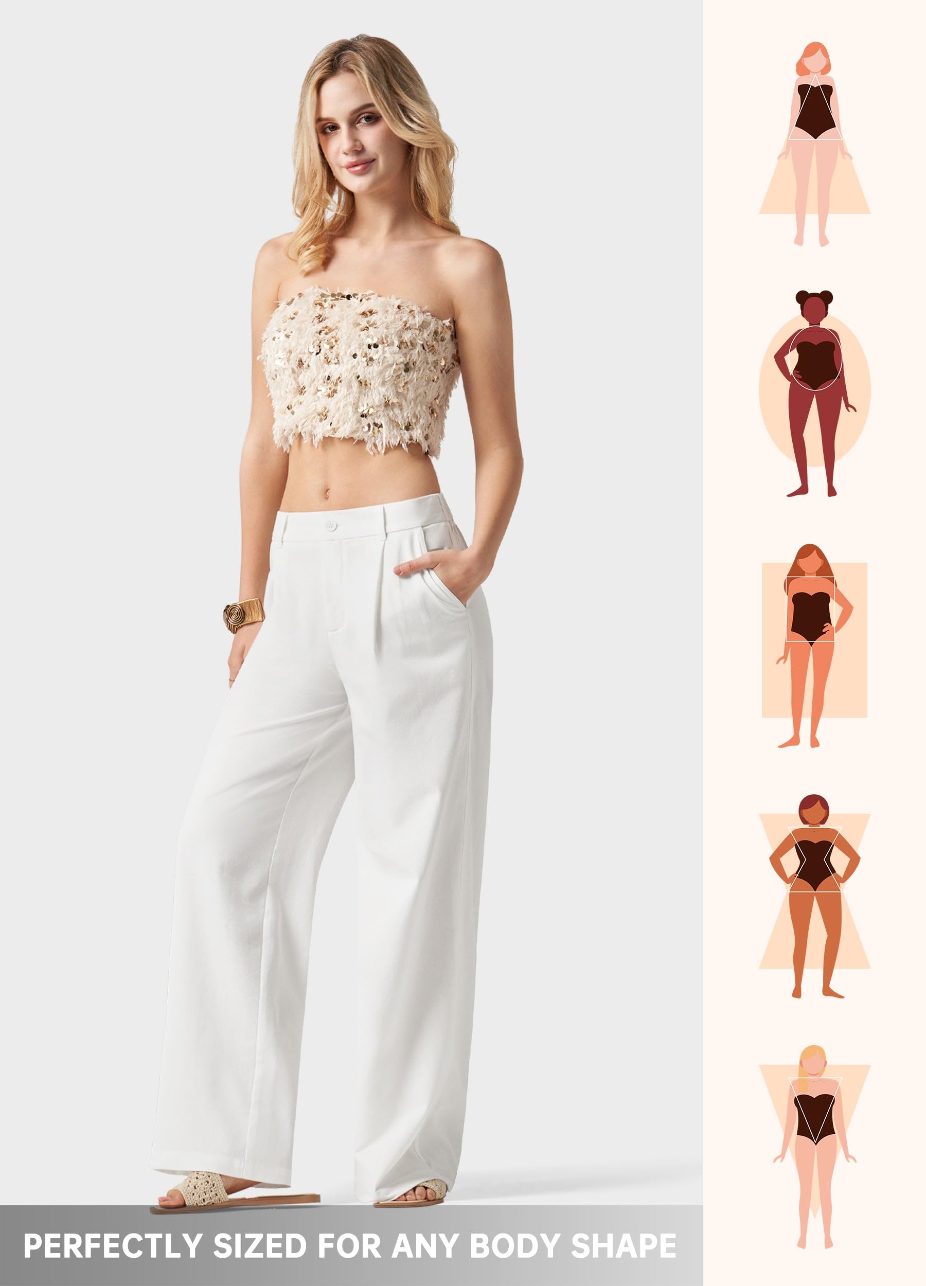 Willit Pantalones de lino para mujer, pantalones de vestir de pierna ancha, pantalones casuales de negocios con bolsillos