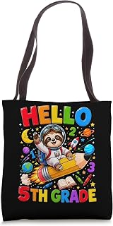 Kids Hello 5th Grade Sloth Astronaut Space Back To School Tote Bag
