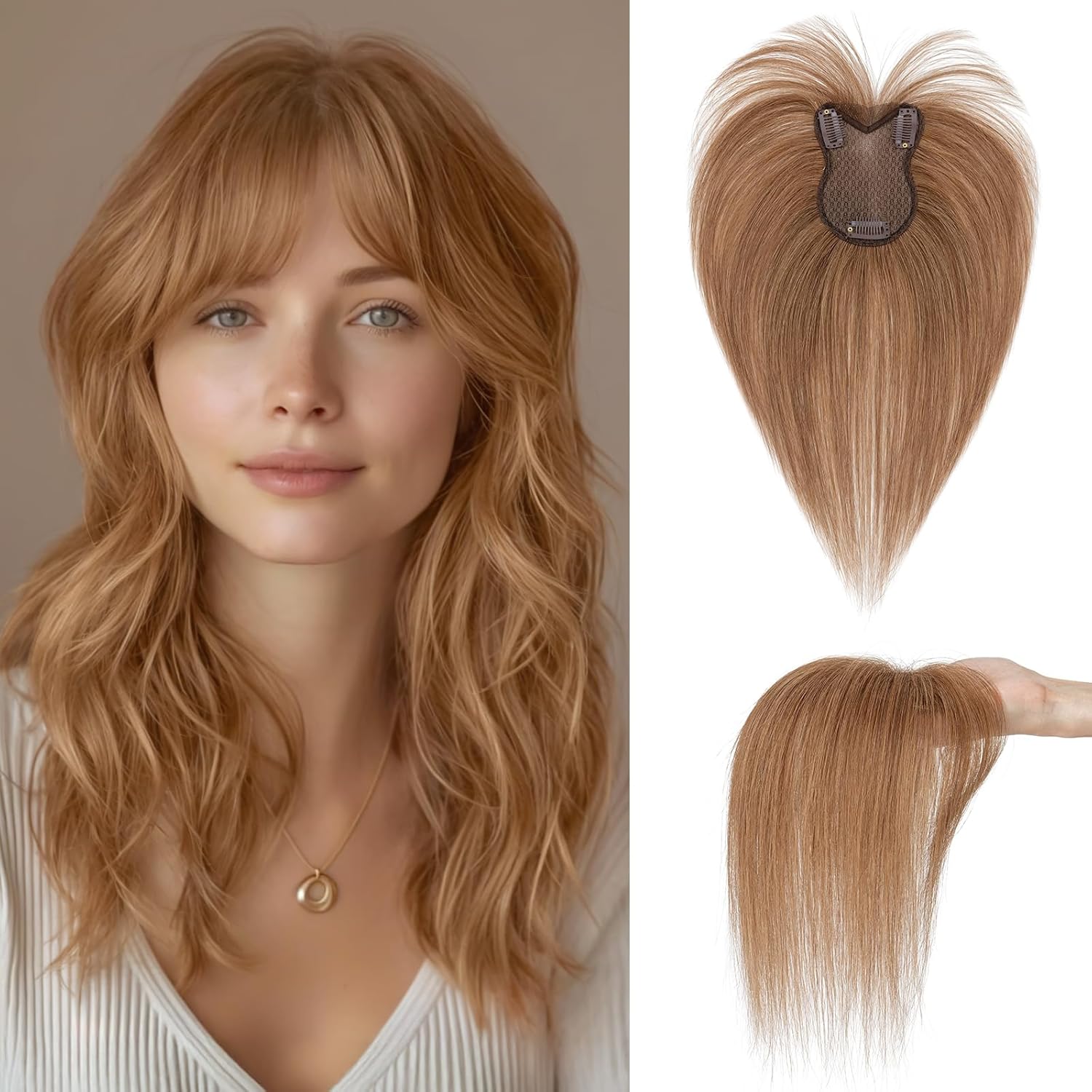 TESS Hair Toppers for Women Hair Pieces for Women with Thinning Hair Clip in Handmade Lace Base 3 Clips, 3.2 × 4.5 Inch, 10 Inch, Dark Brown