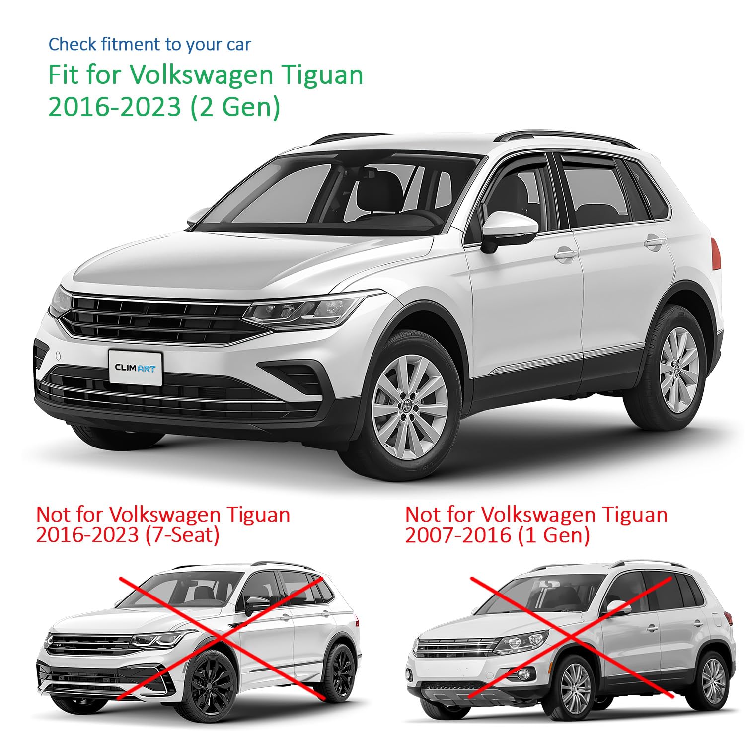Lot De 2 Déflecteurs D'air Pour VW Tiguan Mk2 (2016-2024) - Plastique Acrylique, Montage Autocollant 3M