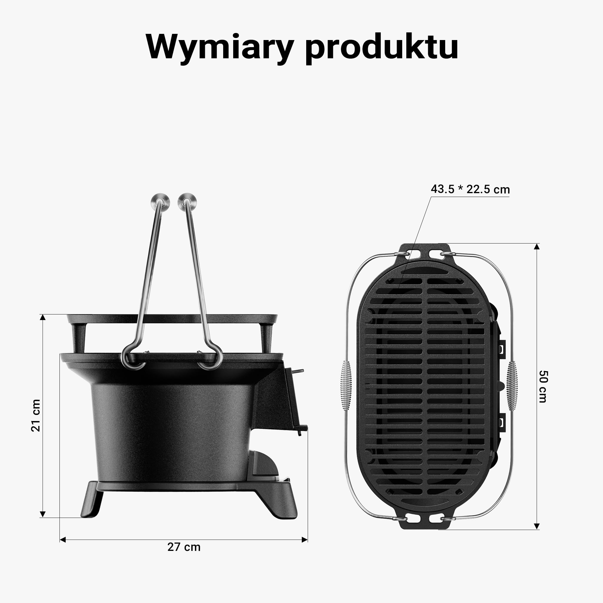 Wiltec Przenośny grill żeliwny o wymiarach 500 x 270 x 210 mm, z uchwytami i płytą do grillowania, miska na węgiel z otworem wentylacyjnym