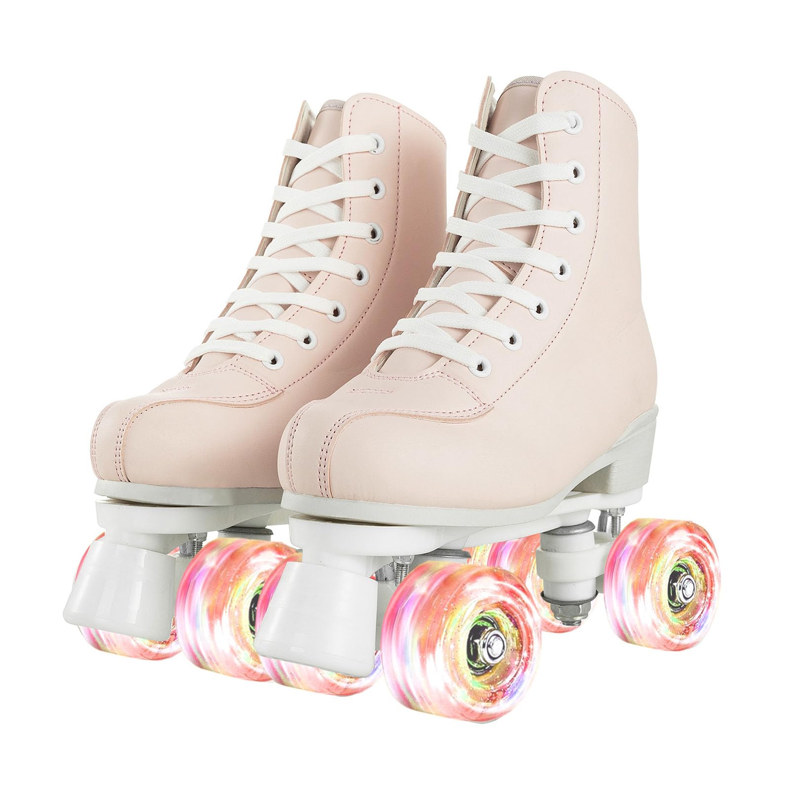 Roller Skates for Women High Top PU Leather Double-Row Skates with Light up Wheels for Adults Youth Kids Indoor and Outdoor(Light Pink Flash Wheel, 37)