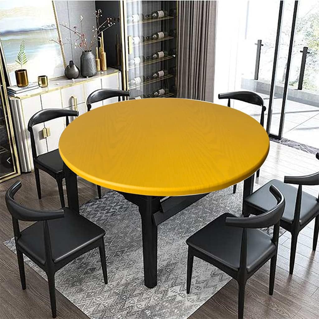 Spann Tischdecke Rund, Elastische Gartentischdecke Outdoor Wetterfest, Wachstuchtischdecke Rund mit Gummizug (Gelb,90cm)