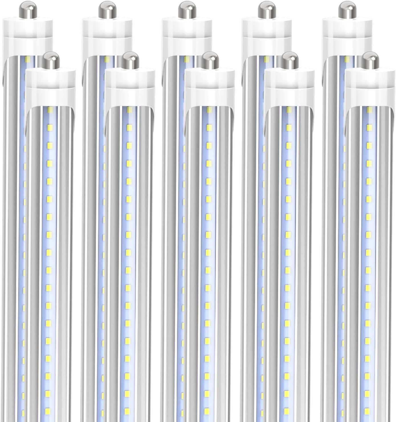 CNSUNWAY 8FT T8 LED Tube Lights (10 Pack) - 45W High-Output 6000K Daylight, 5400LM, FA8 Single Pin Ballast Bypass, Clear Cover for T8/T10/T12 Fluorescent Replacement in Warehouse/Garage, ETL Listed