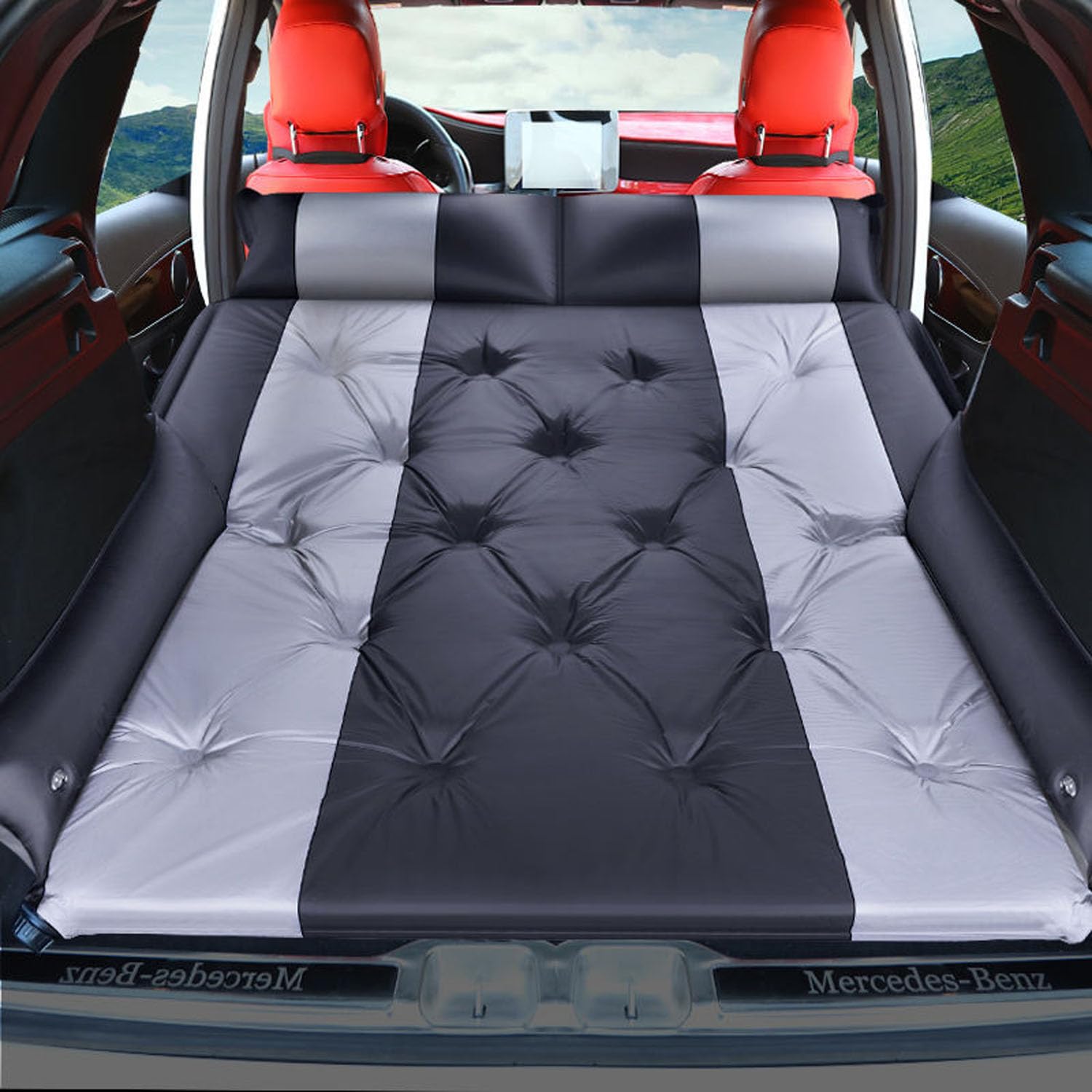 Materasso Gonfiabile per Auto per Freelander 2000-2024,Materassino Floccata Portatile Pieghevole Letto Aria Multifunzionale Airbed,A-Black