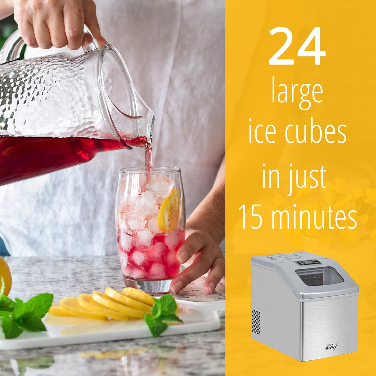 Deco Chef Countertop Ice Maker 40LB/24H, 24 Full Cubes Every 15 Minutes, Adjustable Size, Digital Control and Timer, Self-Cleaning, EZ Access Flip Lid, Scoop Included, Stainless Steel on Fridge.com