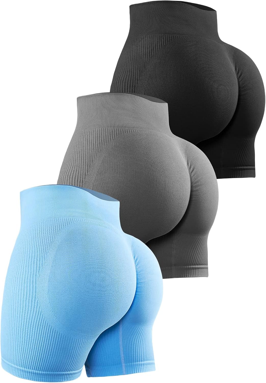 YNNTHY Women's 3 Piece Workout Shorts Scrunch Butt Lifting High Waist Gym Biker Shorts Seamless Ruched Booty Yoga Shorts S-XL