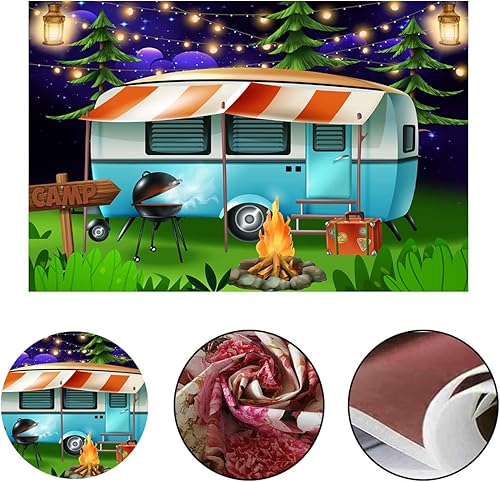 Miniatura 5 de Telón de fondo de camping, temática de camping, fiesta de barbacoa, telón de fondo de fotos Happy Camper Banner Forest Night Photography Backdrops