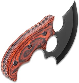 Ridge Runner Modified Ulu Knife with Sheath - Non-Reflective Curved Stainless Steel Blade, Reddish-Brown Wooden Handle Scales, Nylon Belt Sheath -Unique Blade for Hunters - 6 1/2" Overall - Ridge Runner