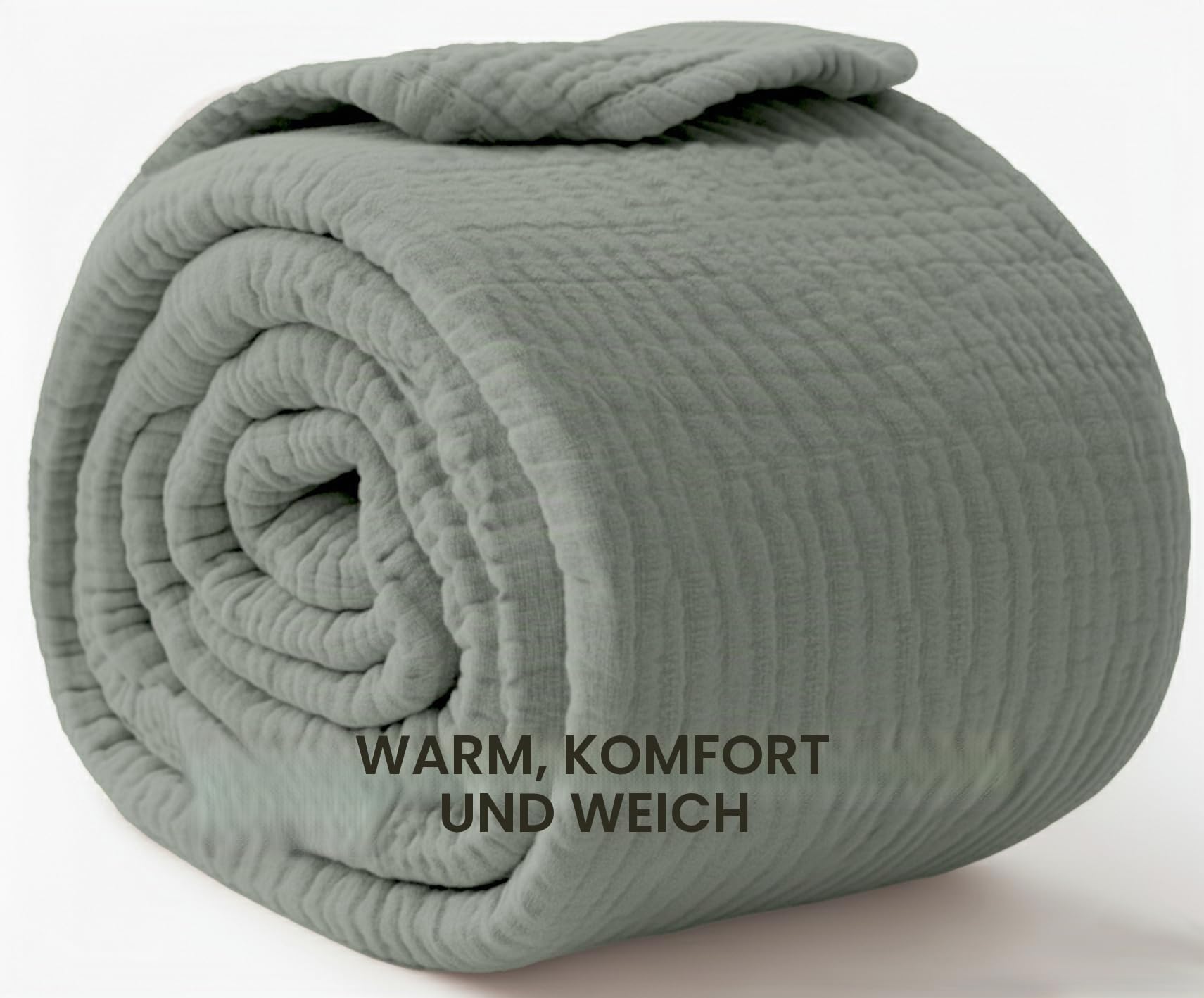 KyraHome Überwurfdecke aus 100% Bio-Musselin-Baumwolle für Couch, Männer, Frauen, Sofa, 4 Schichten, gemütlich, leichte Decke für alle Jahreszeiten (152.4x203.2 cm Altersgrün)