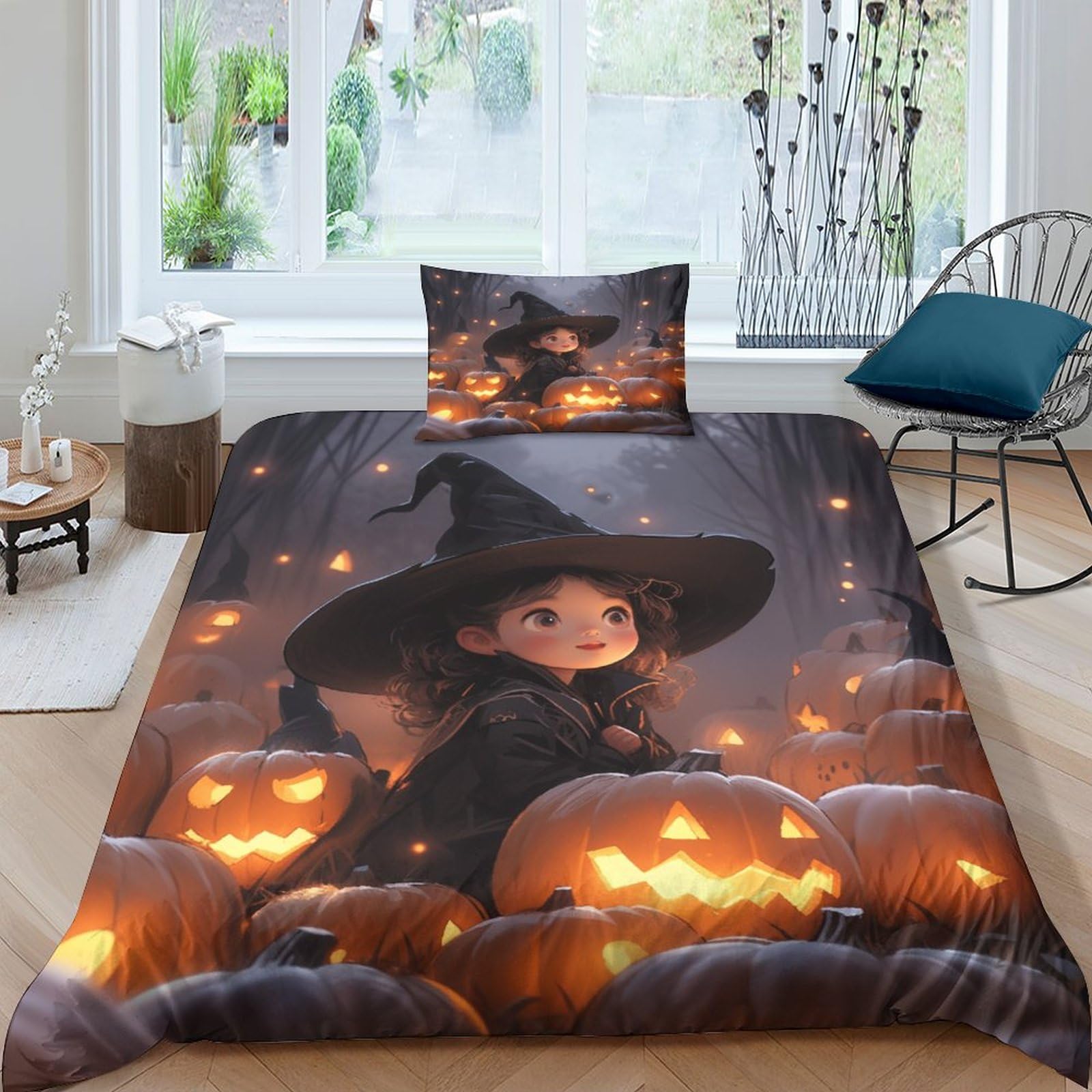 Parure de lit de Halloween avec housse de couette imprimée pour cadeau fille