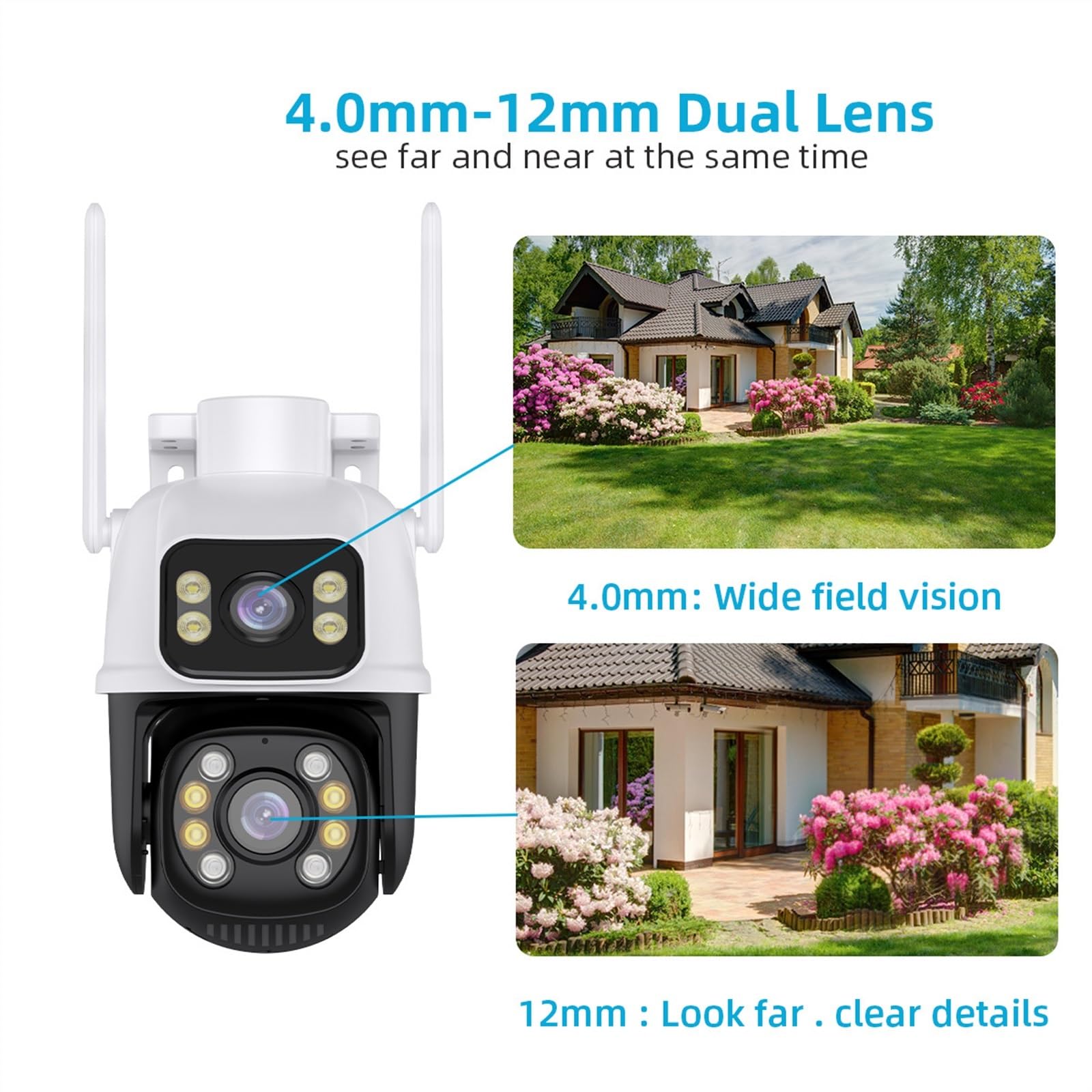 Caméra de sécurité, Caméra de Surveillance extérieure sans Fil PTZ 8MP 4K, Double Objectif, écran, détection Humaine AI, Suivi Automatique(4MP ADD 32G)