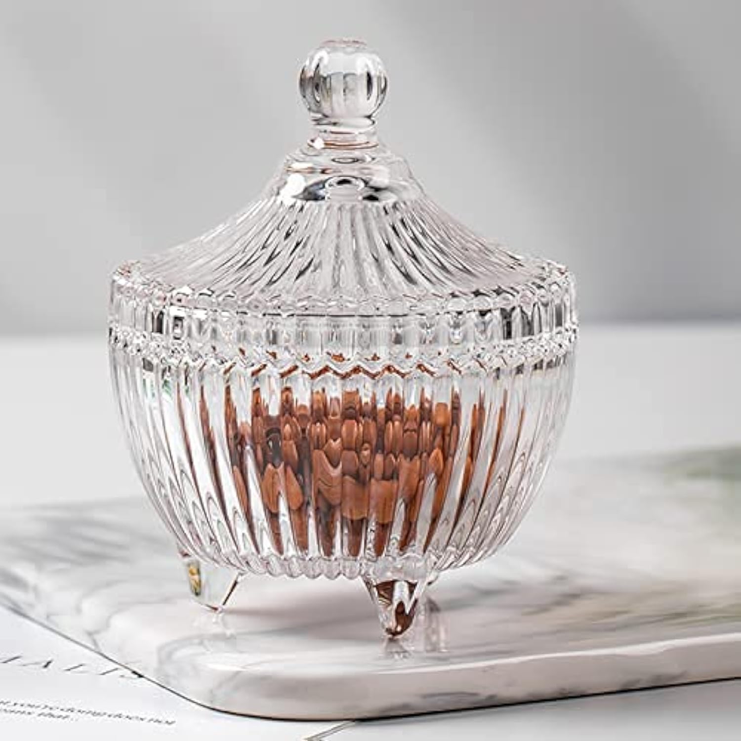 premium Glass Candy Dish with Lid, Crystal Candy Jar, Cookie Jar, Decorative Candy Bowl, Jewelry Dish, Covered Candy Jars for Buffet, Kitchen, Home, Office Desk (Lying Candy)