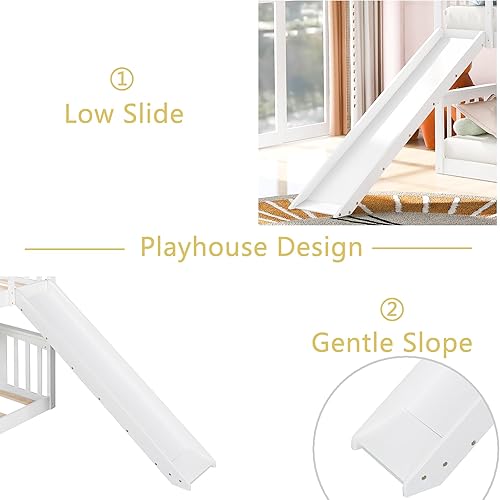 Miniatura 5 de Litera baja individual sobre individual, litera individual sobre individual con tobogán y escalera, literas para niños con barandilla de longitud