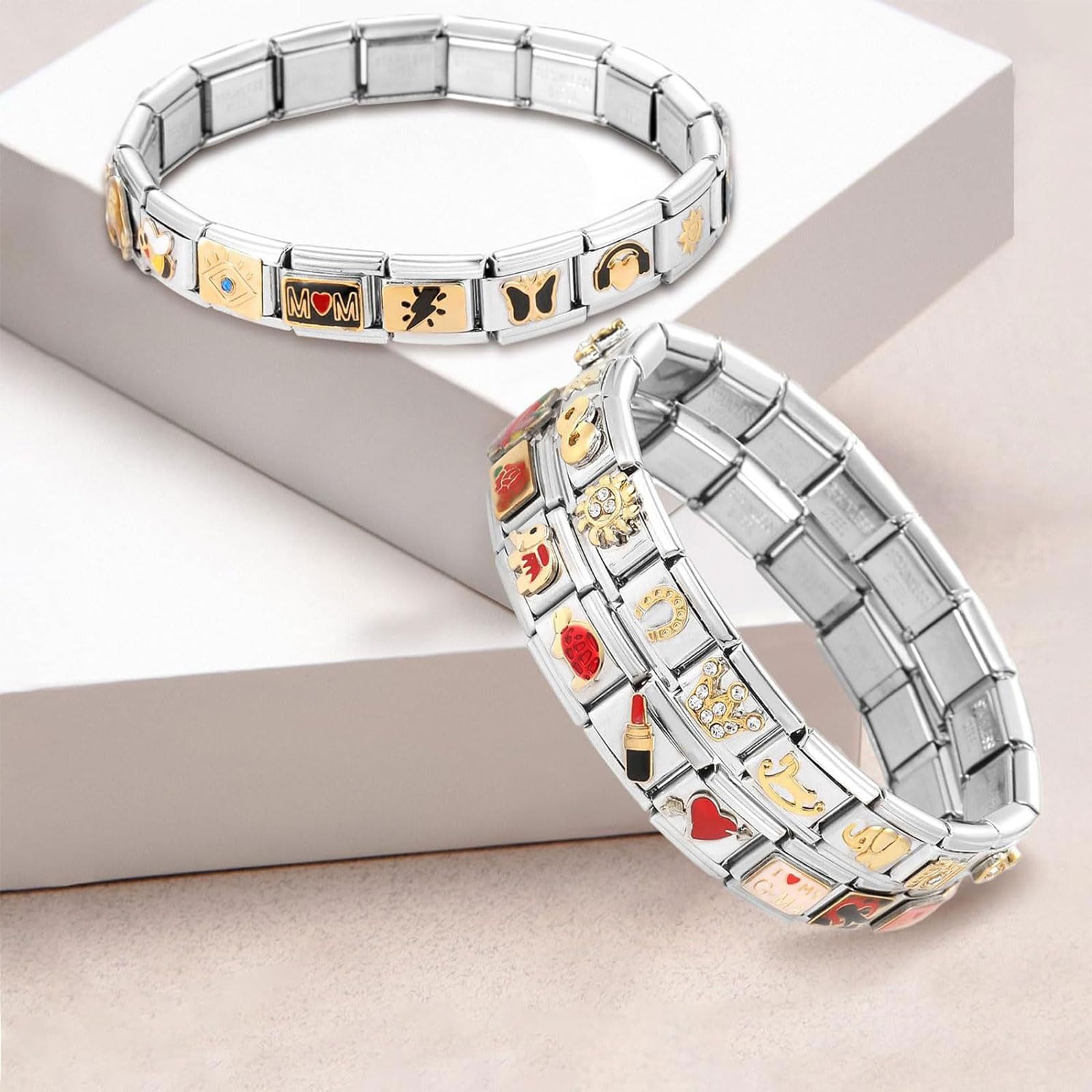 Generisch Von 100 italienisch inspirierten Charm Armbandmodulen aus Edelstahl, austauschbaren Modulen, Gliedern, Schmuckherstellungszubehör, Modeaccessoires für Männer und Frauen