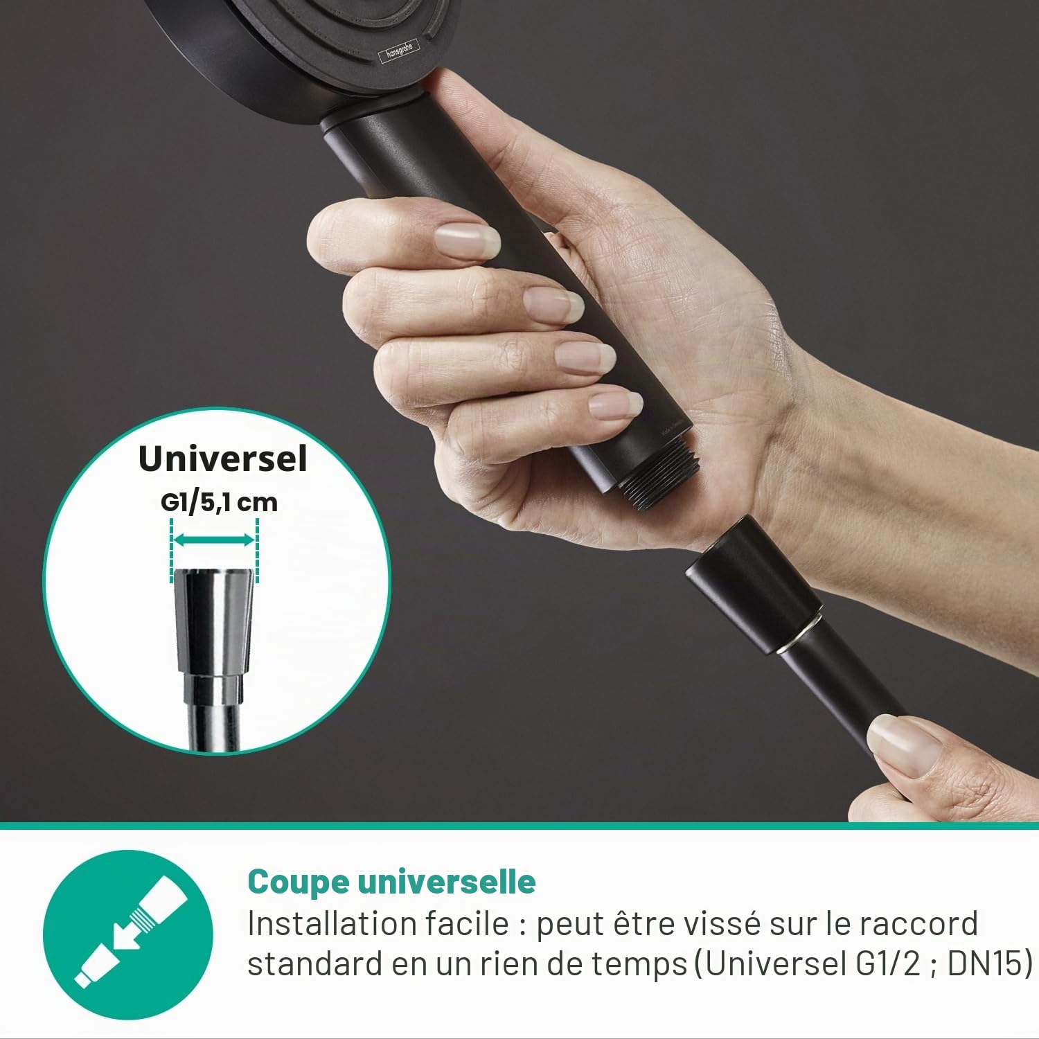 hansgrohe Isiflex Tuyau de douche universel, 1,25 m, avec protection anti-torsion, flexible avec protection anti-torsion et joints d'étanchéité, noir mat