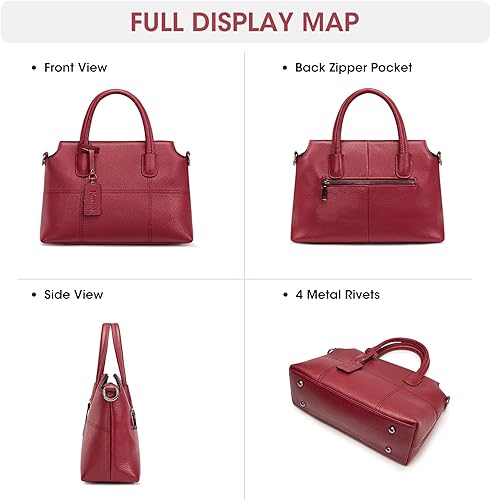 Miniatura 7 de Kattee - Bolsos de piel auténtica para mujer bolsos de mano suaves para mujer Beige, Marrón, Rosa, Rojo