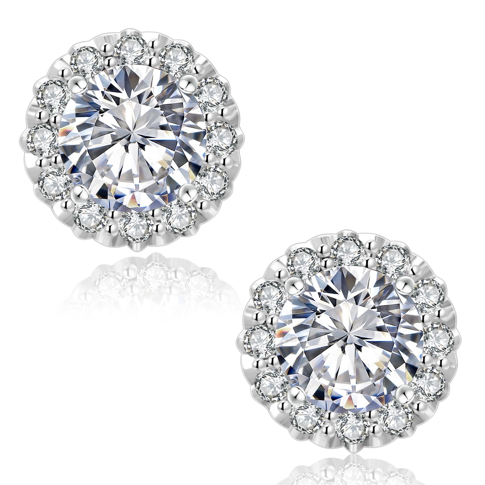 KRKC & CO keep real keep championKRKC&CO Moissanite Earrings, 1.0CT Halo Diamond Earrings for Women, Hypoallergenic, White Gold Vermeil S925 Sterling Silver Studs, D Color, VVS1, Round Cut Lab Created, Sparkly Gorgeous Jewelry for