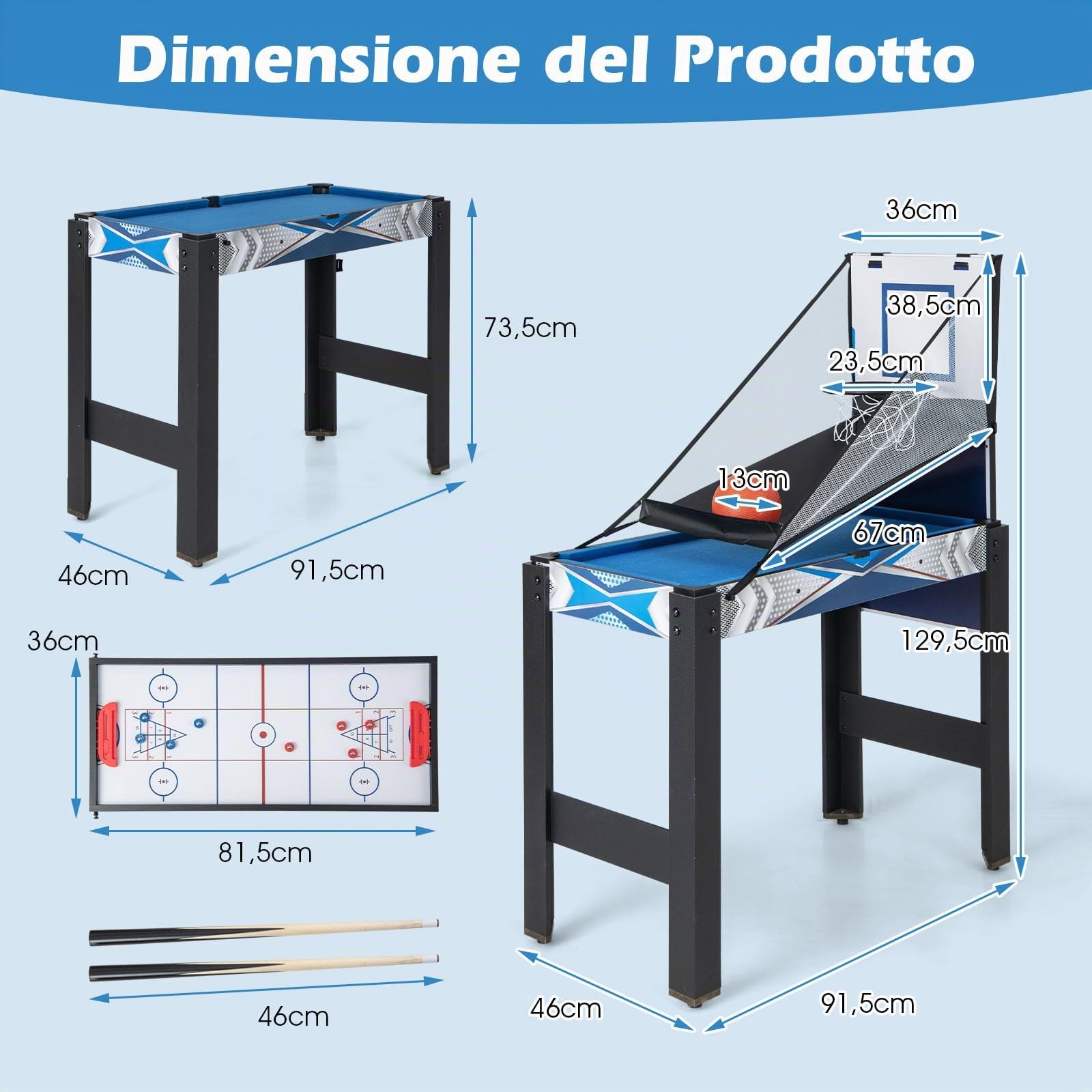 COSTWAY 6 in 1 Tavolo da Gioco, Set Multi-Gioco con Basket Biliardo Ping Pong Hockey Shuffleboard Bowling, Tavolo da Gioco Salvaspazio per Feste Sala Giochi Soggiorno