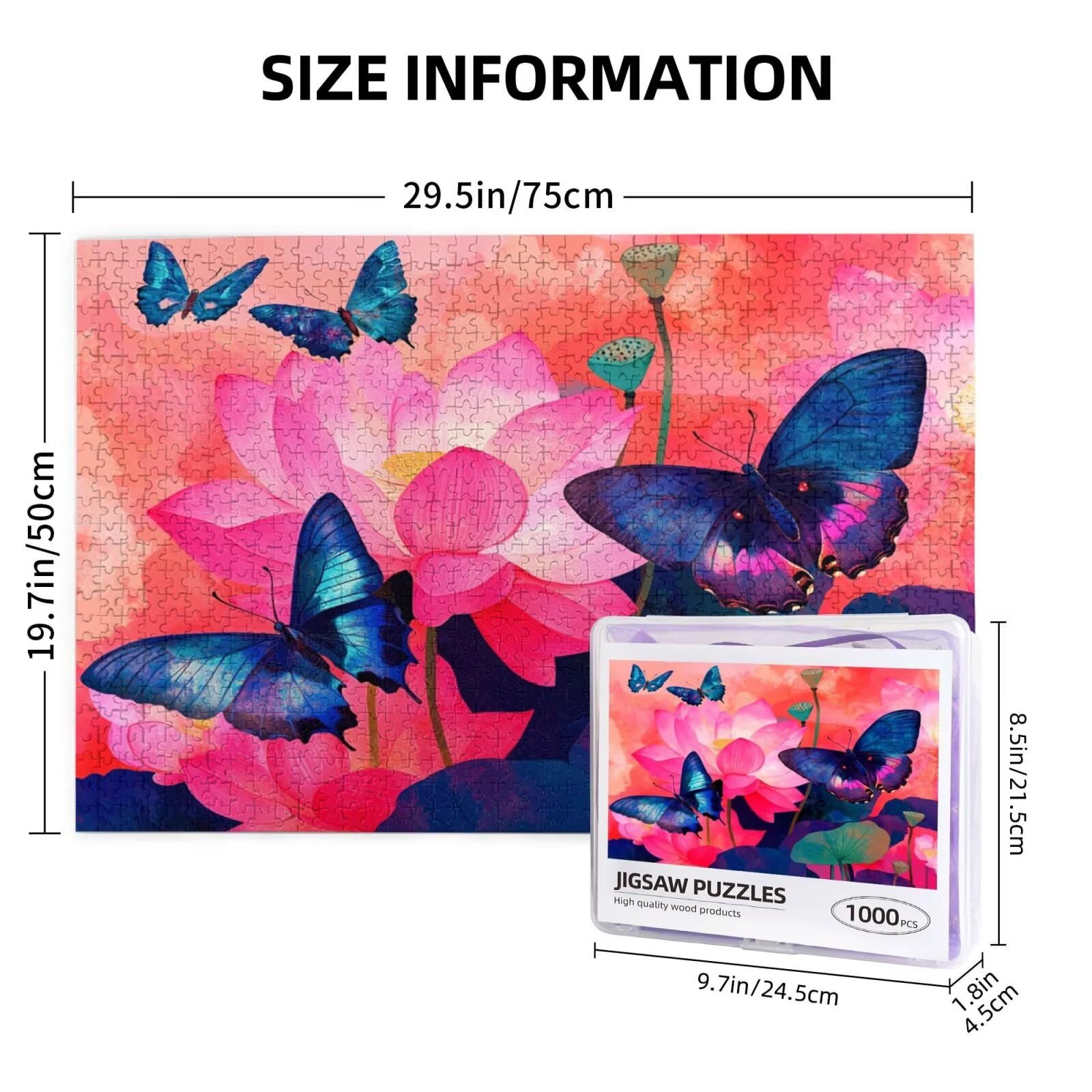 Puzzle motyl, 1500 elementów, puzzle lotosu dla dorosłych, z pudełkiem na prezent, "zrób to sam", duże drewniane puzzle dla dorosłych, gra zręcznościowa dla całej rodziny, prezenty dla kobiet, 87 x 57