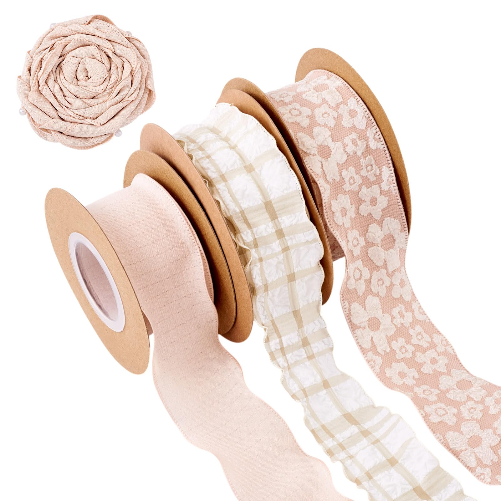 Ruban floral à carreaux rose vichy pastel pour decoration de mariage et bouquets romantiques