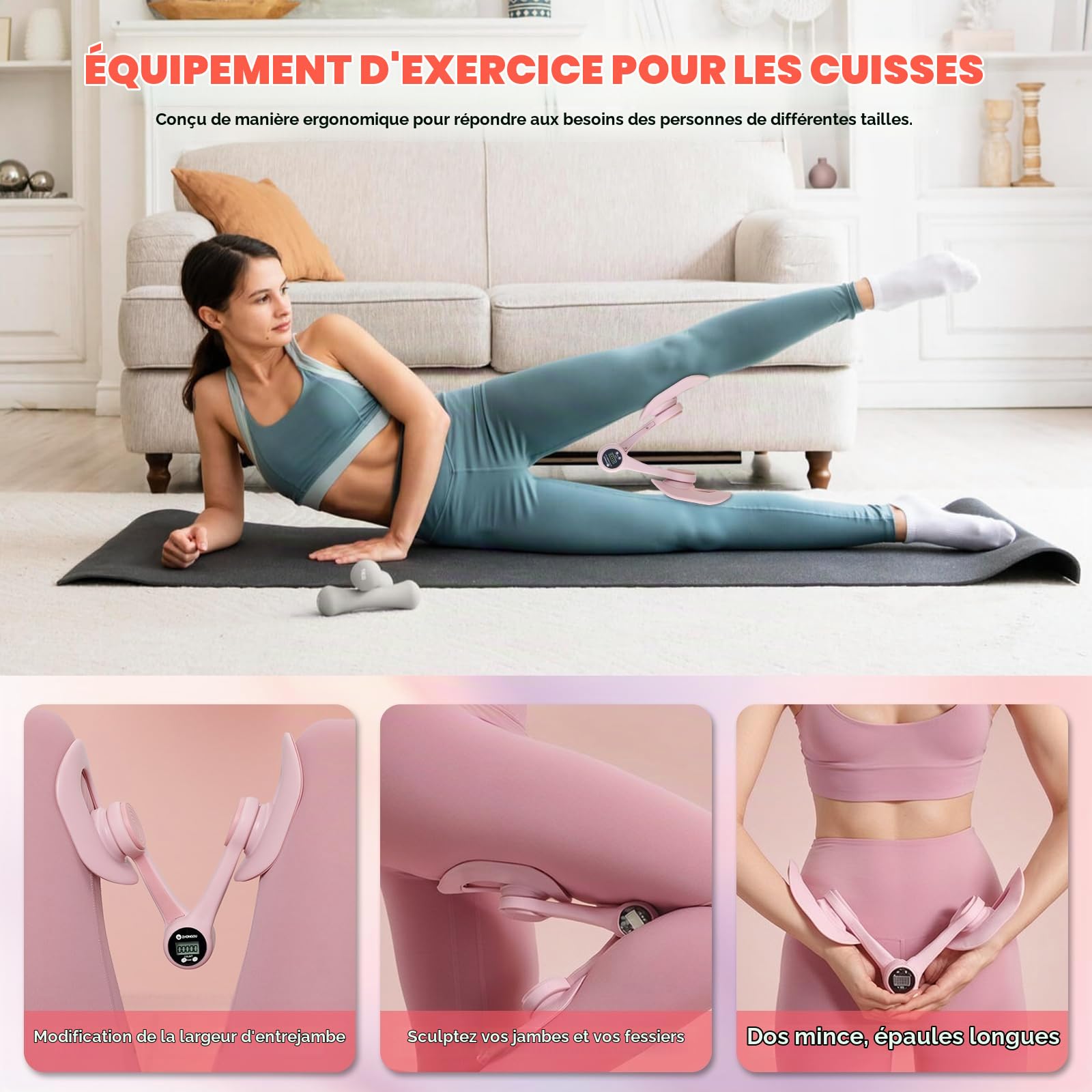 Hip Trainer Exerciseur avec Compteur, Entraîneur de Muscle Pelvien, Entraîneur de Cuisse, Appareil Musculation pour Jambes et de Fesses, Fessiers Post Partum et Rééducation Périnée