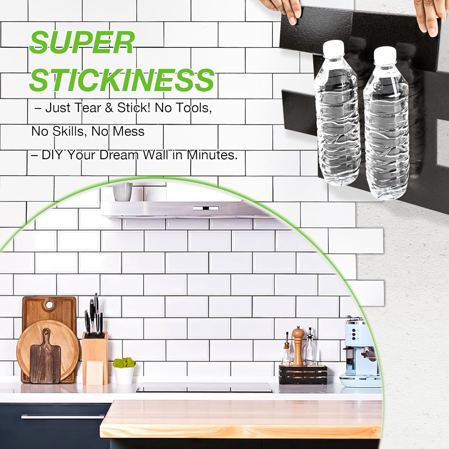 Havenly Peel and Stick Backsplash Tile for Kitchen & Bathroom Walls (White, 10 Tiles - 9.7 sq. ft. (0.9 m²))