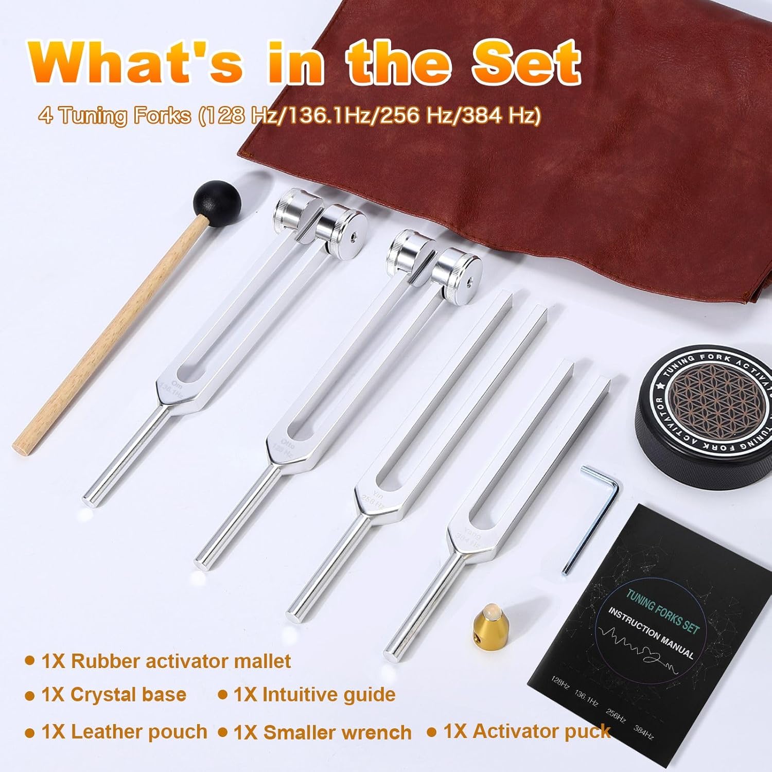 Tuning Forks for Healing Set – 128Hz, 136.1Hz, 256Hz, 384Hz Resonance Sound Healing Instruments, Harmony & Pure Frequency Sound Therapy, Chakra & Frequency Healing, Weighted Medical Grade Tool