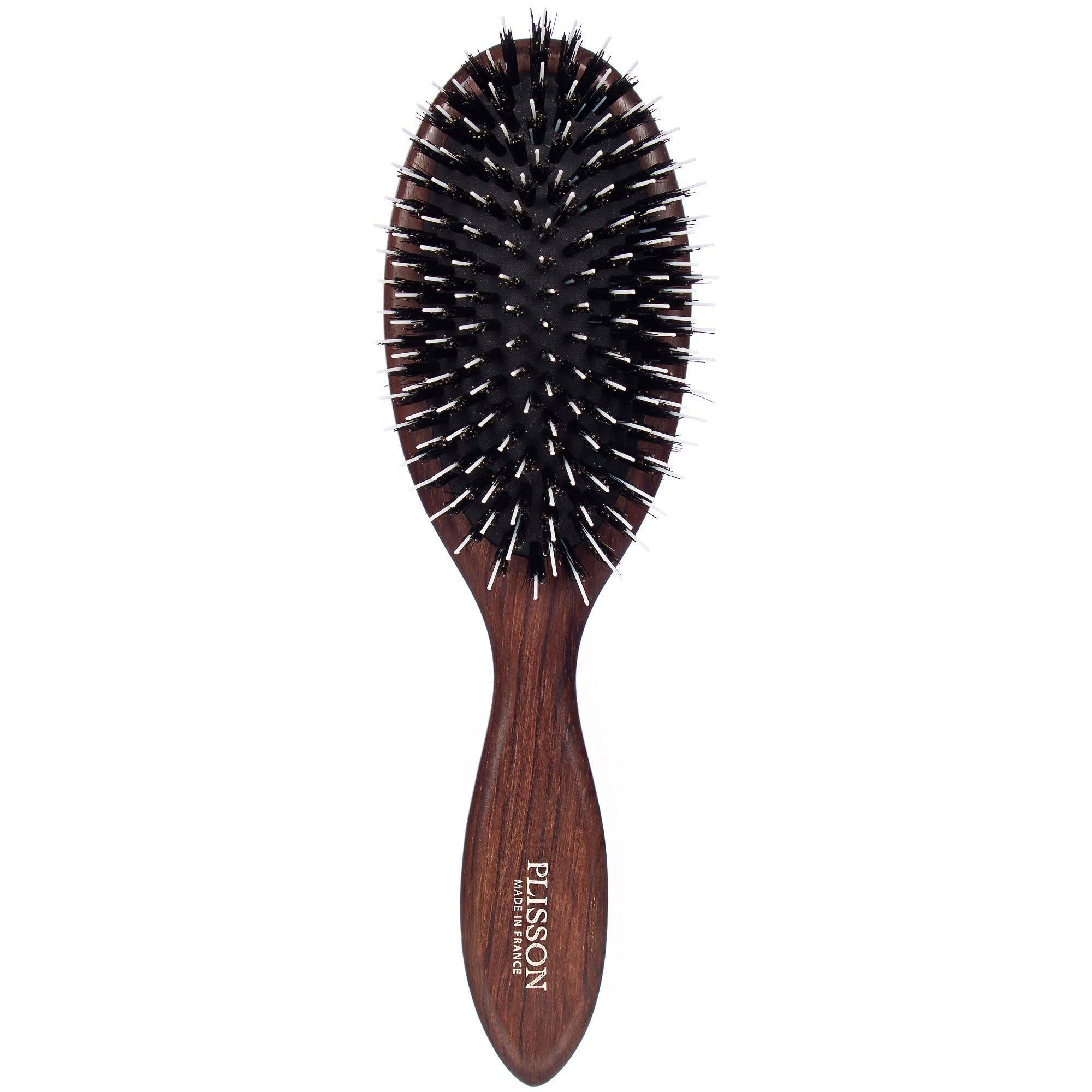 Plisson - Cepillo neumático para mujeres y hombres, modelo grande, cepillo tradicional, madera natural, cerdas de jabalí puras, nudos de nailon, fabricado en Francia
