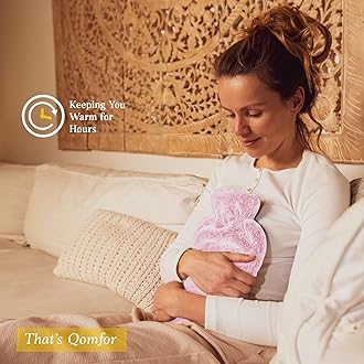 Qomfor Hot Water Bottle with Soft Cover - 1.8L Large - Classic Hot Water Bag for Pain Relief, Neck and Shoulders, Feet Warmer, Menstrual Cramps, Hot and Cold Therapy - Great Gift for Girls - Pink