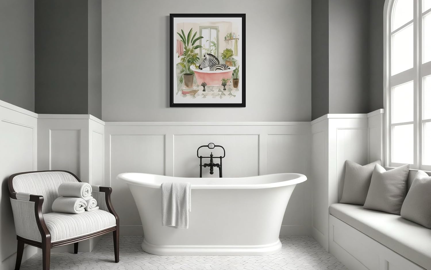 Zebra 3 Wall Art Poster Print, Animal Bathtub Pictures Restroom Wall Art Painting for Bathroom Decor Gallery 49 (Zebra 3, 18 x 24 inches, Black Frame)