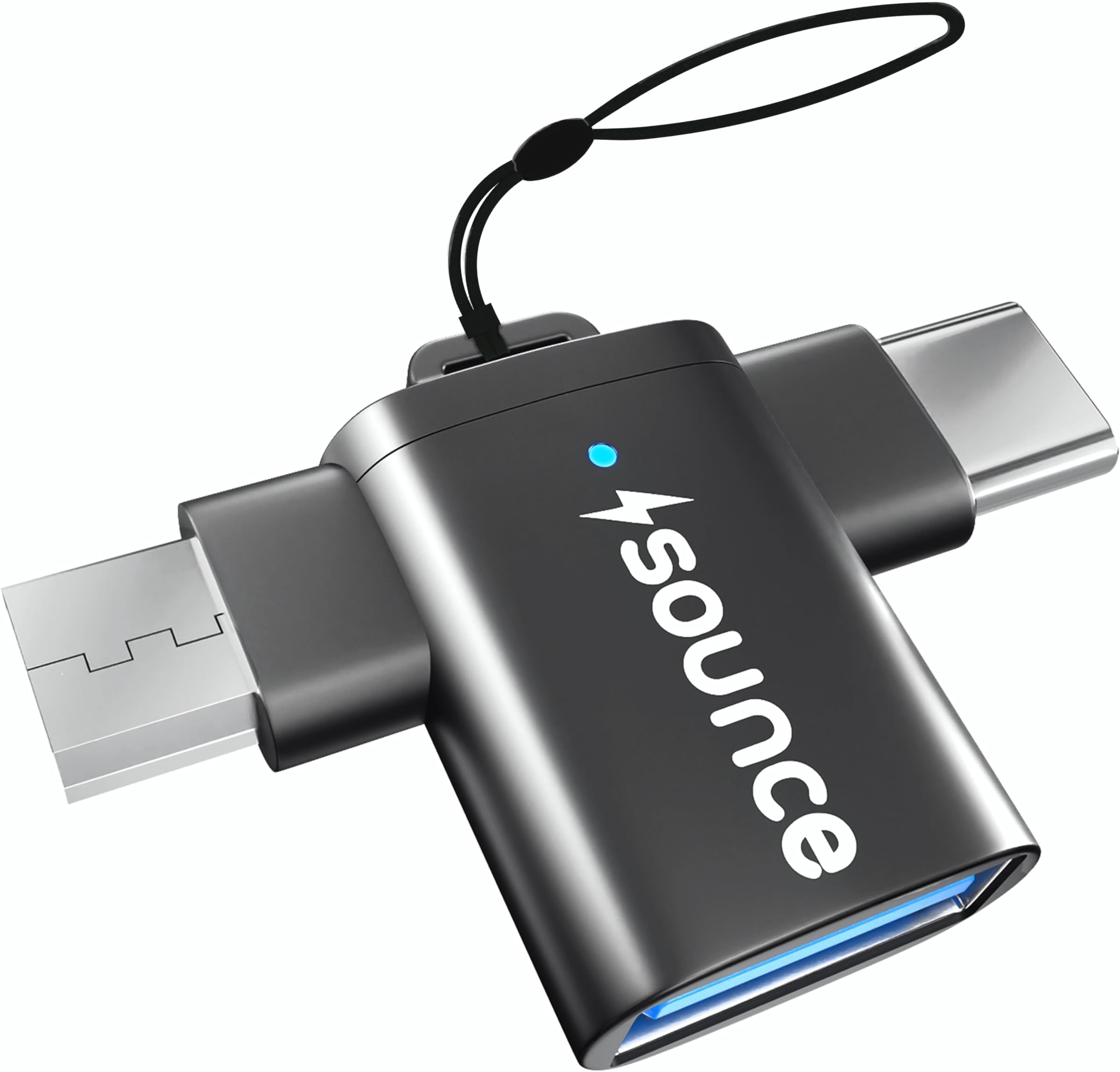 Sounce 2 in 1 USB OTG Adapter USB A to Type C & Micro USB Connector, Female to Male USB 3.0 High-Speed Data Transfer Converter Pen Drive Adapter for Mobile and Others - Black