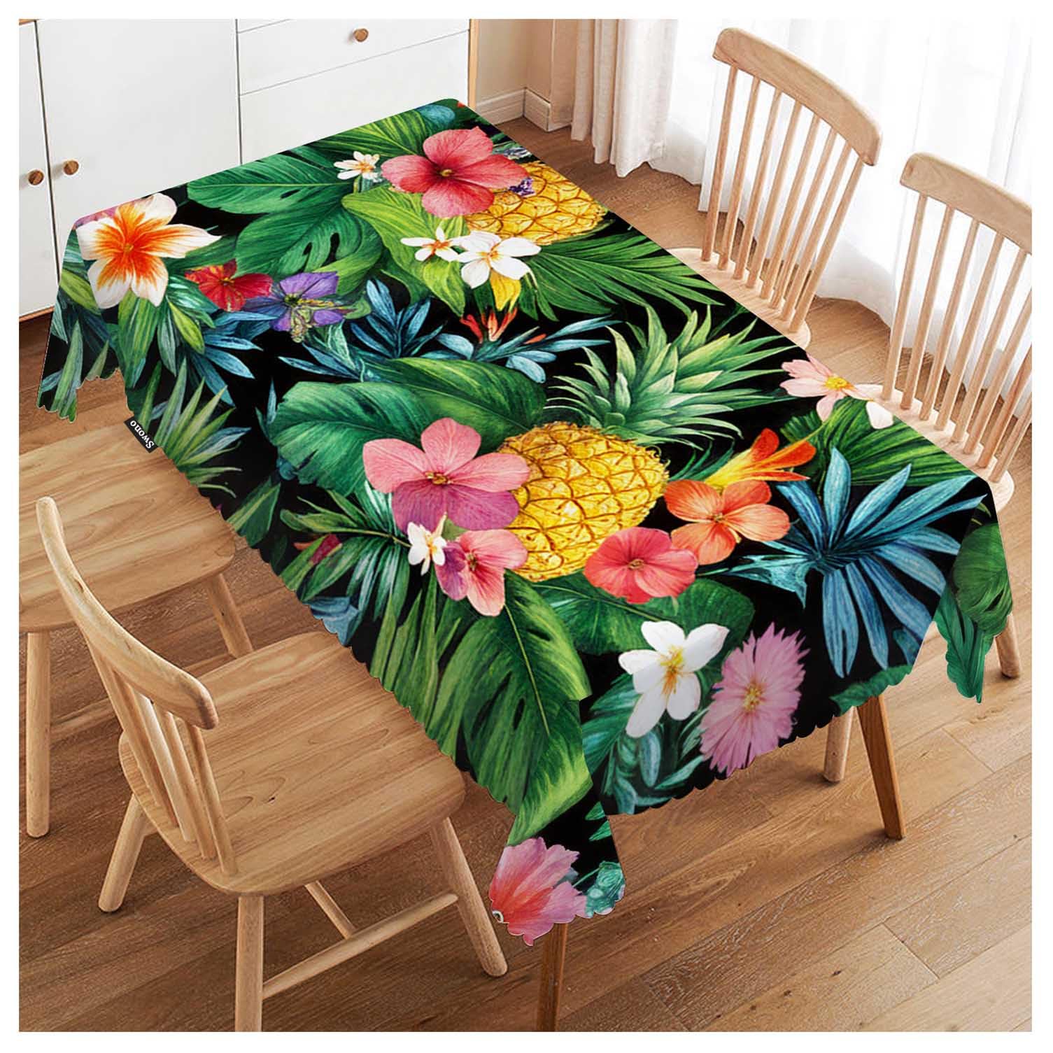 Pines Table Cloth Rectangle Tables Hawaii Pines Palm Leaves Flowers Kitchen Table Cover Oblong 52"X70" Tablecloth for Dining Table Buffet Parties Patio and Camping