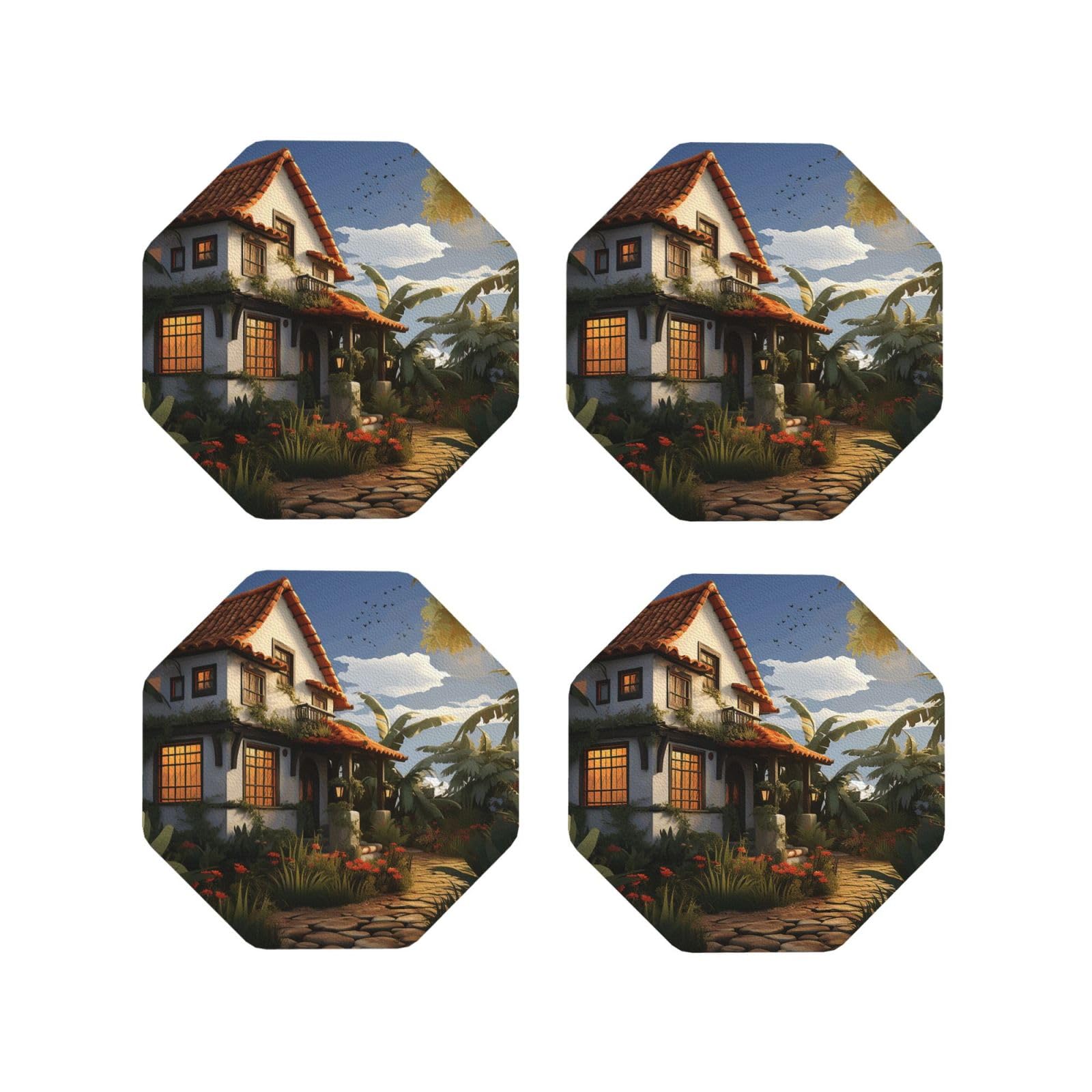4pcs Drink Coasters for Tabletop Protection, 4" Leather Coasters for Drinks, Farmhouse Cup Coasters for Coffee Table Decor, Non-Slip Drinking Cup Mat for Hot Or Cold Drink