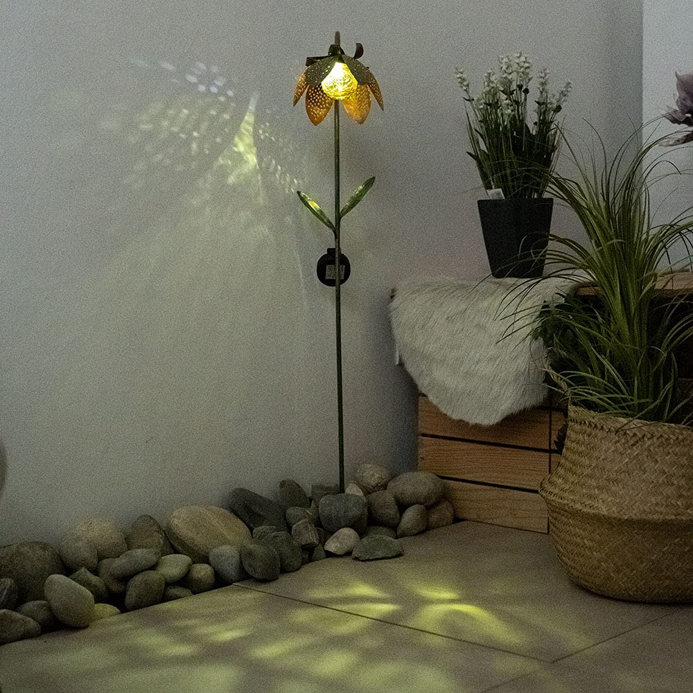 GLOBO Solardeko LED Lotusblüte Erdspieß Gartenlampe Außenleuchte Solarlampe Blume Lotosblüte, Metall mehrfarbig, Kugel Bruchglas Optik, 2er Set