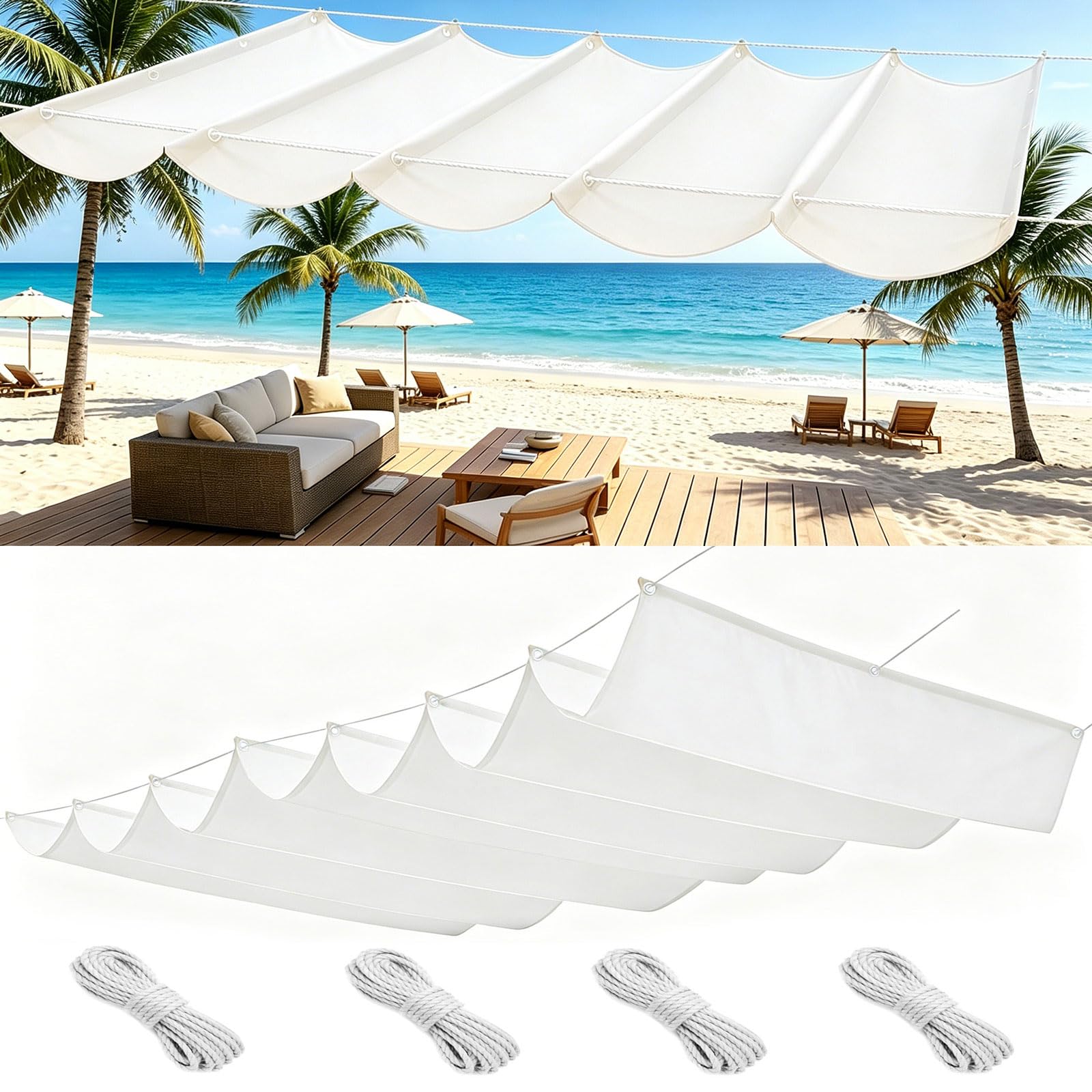 Toile d'ombrage anti-UV et imperméable blanche 0.8x1.5m bâche rétractable à oeillets