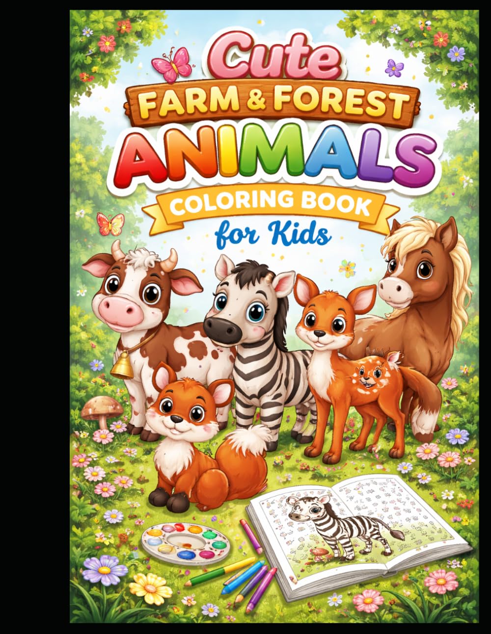 Cute Farm & Forest Animals Coloring Book for Kids