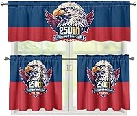 Vista 9 de Juego de 250 cortinas de cocina con bandera estadounidense para ventanas, fácil de instalar, cortinas cortas de 24 pulgadas con bolsillo para barra
