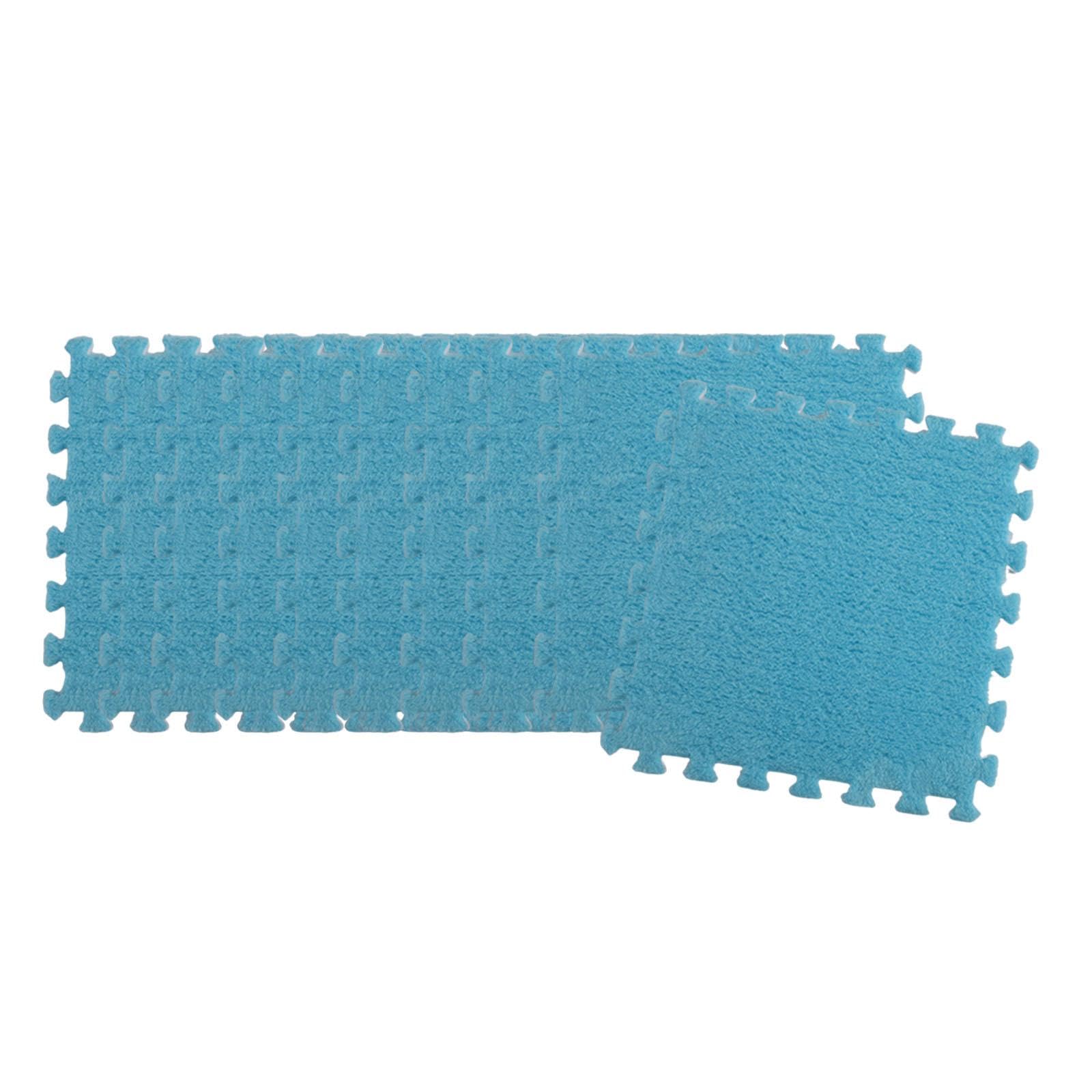 10 Pièces Tapis de Sol en Mousse Puzzle en Peluche, Tapis de Jeu 30x30 Cm Tapis à Poils Longs Antidérapant Tapis de Sol Puzzle pour Salles de Jeux Fer, Bleu