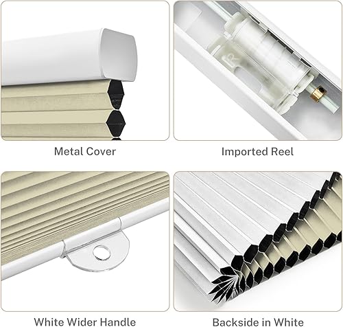 Miniatura 3 de Keego Persianas celulares opacas sin cordón, con diseño de panal de abeja, para el hogar, dormitorio, cocina (blanco, tamaño 34 pulgadas de ancho x