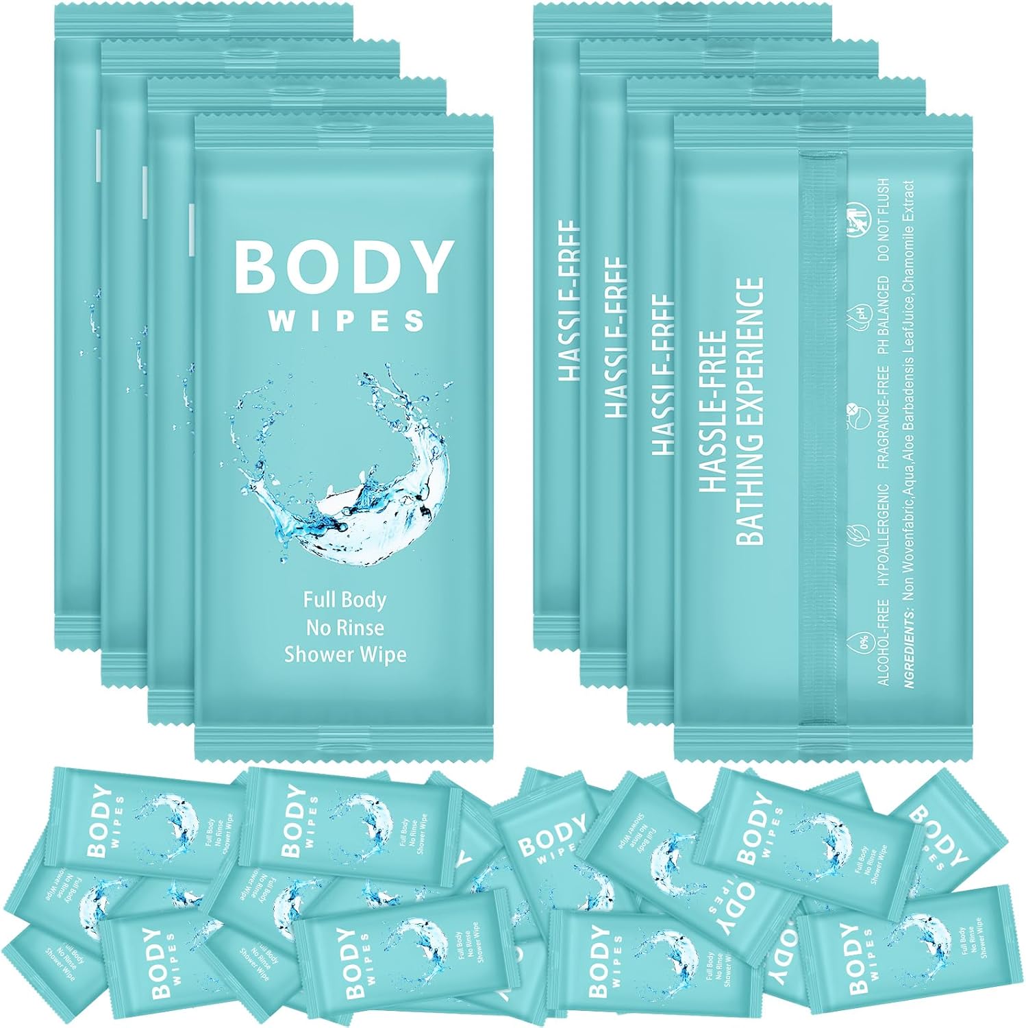Treela 300 Pcs Bulk Deodorant Large Body Wipes Individually Wrapped Wet Wipes Travel Size for Adults Shower for Homeless Supplies Hygiene Personal Cleansing for Hiking Gym(7.09″ X 9.84″,Blue)