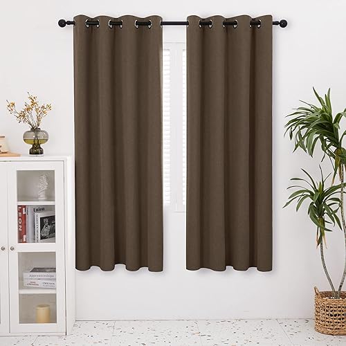 Miniatura 3 de Deconovo - Cortinas completamente opacas de lino pesado, paneles insonorizados de oscurecimiento de habitación para dormitorio de niñas, 52 x 84